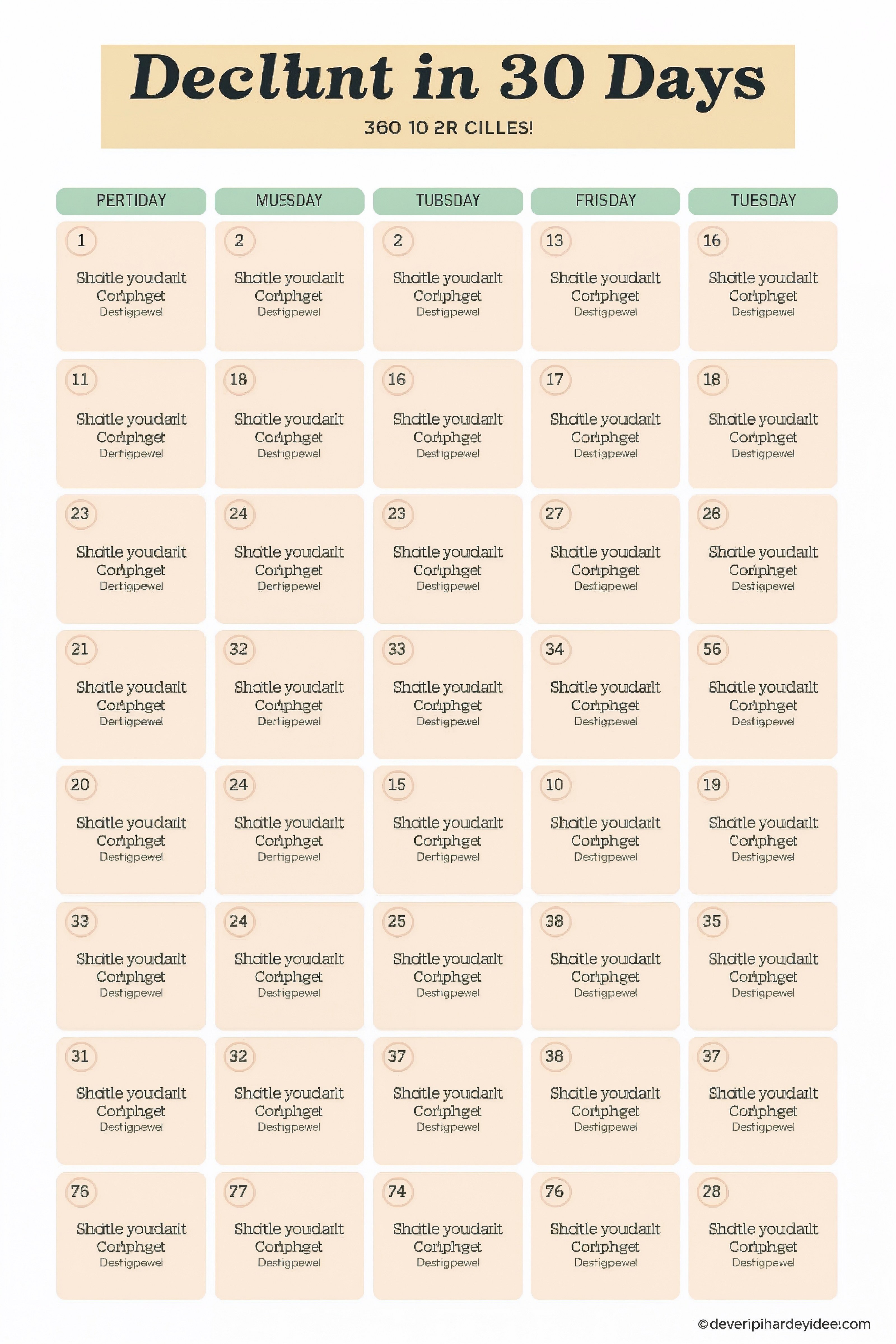 Soft peach tones of a decluttering calendar