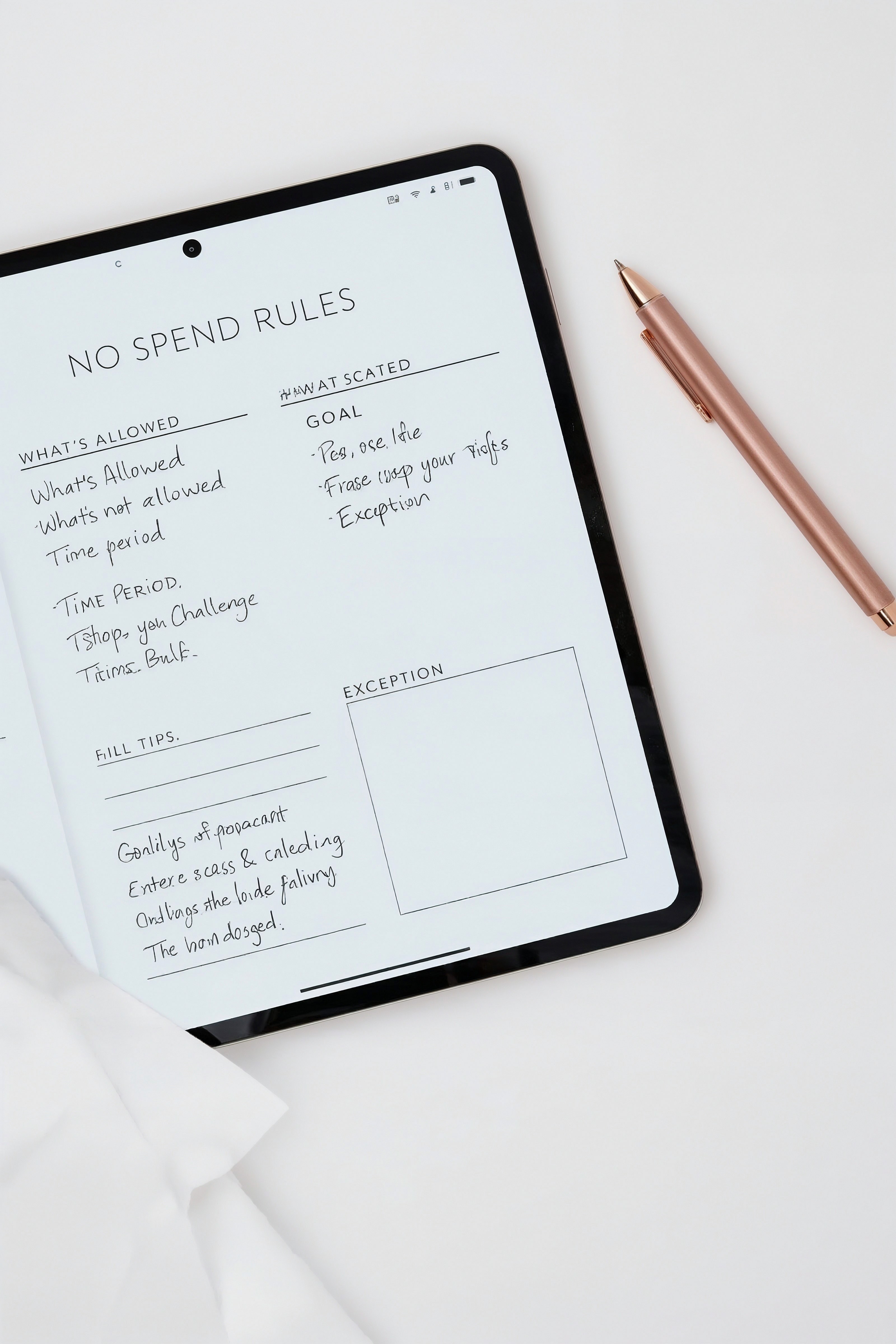 Planning No Spend Rules with a Rose Gold Pen