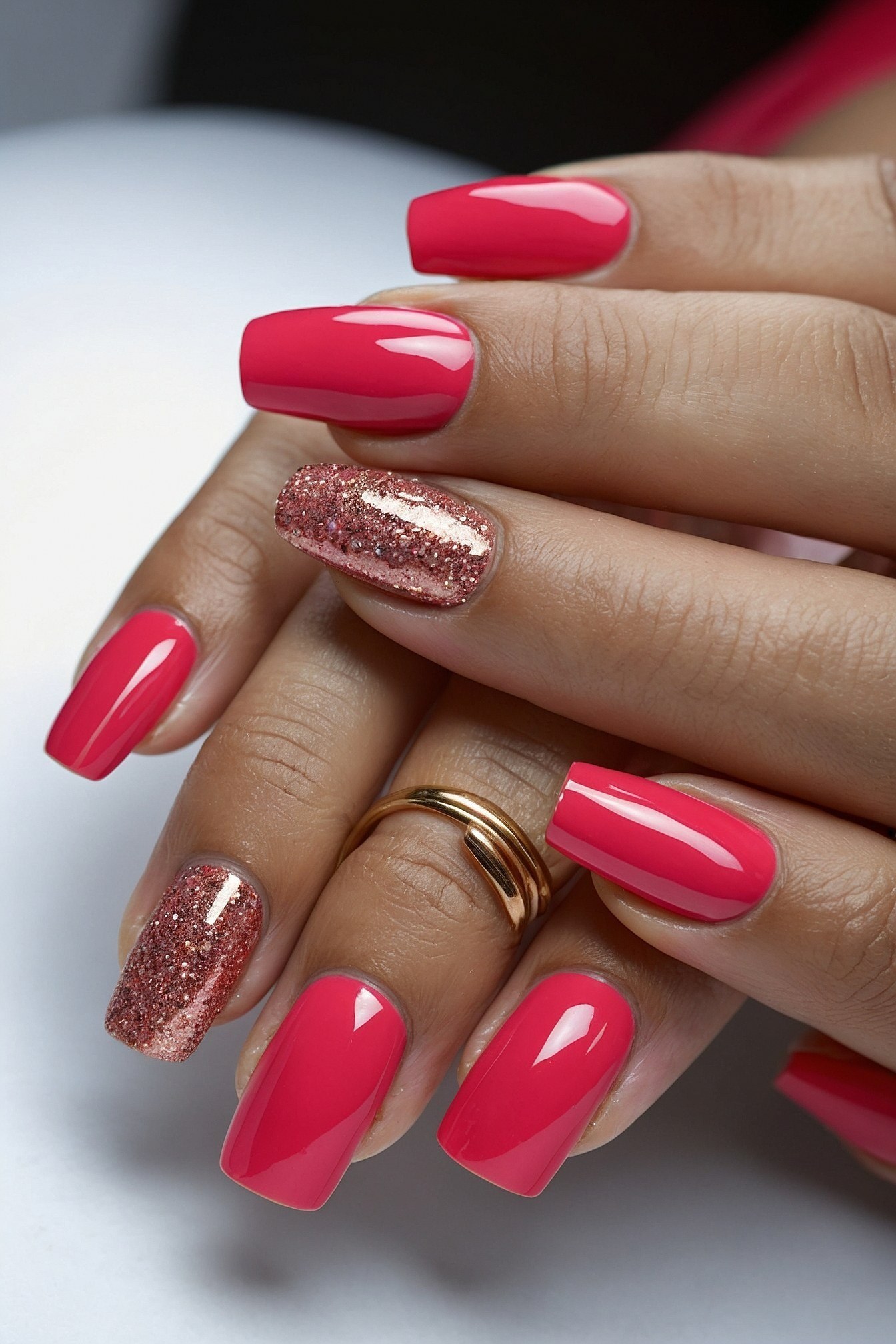 Coppery Sparkle Meets Coral Shine