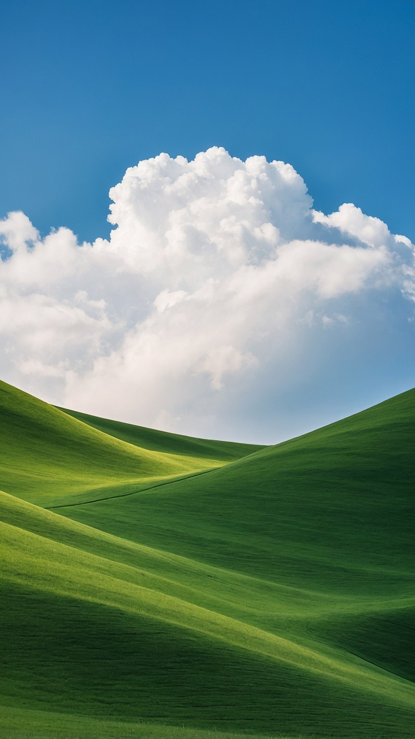 Vibrant emerald slopes meeting a sweeping #528cc6 azure sky