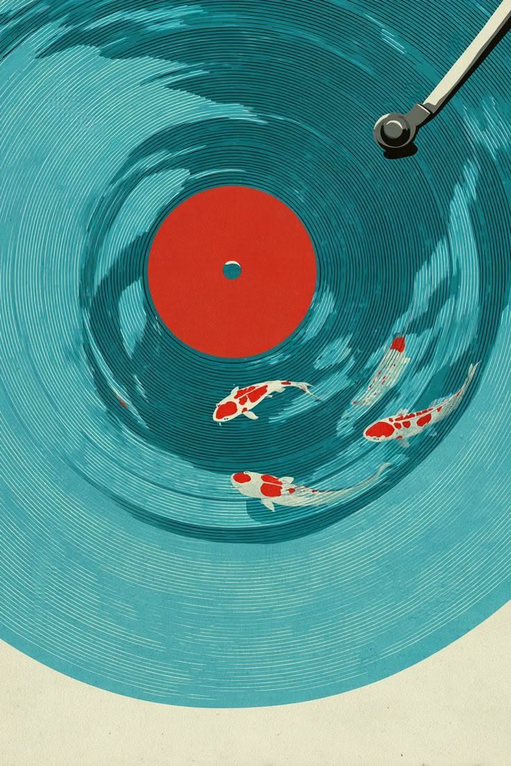 Setting Up A Koi Fish Vinyl Record Wallpaper Background