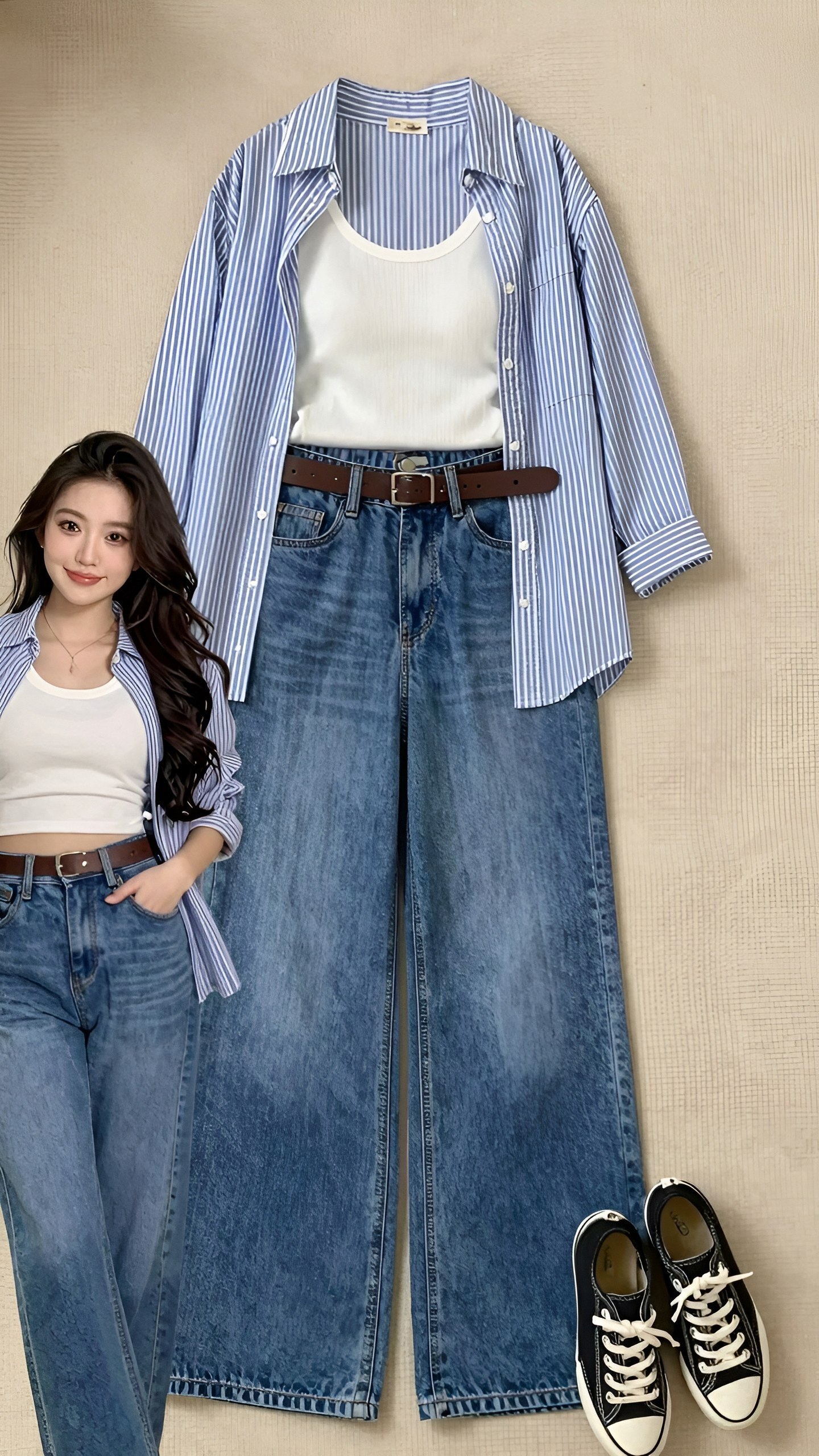 Styling A Striped Button Down Shirt With Wide Leg Denim