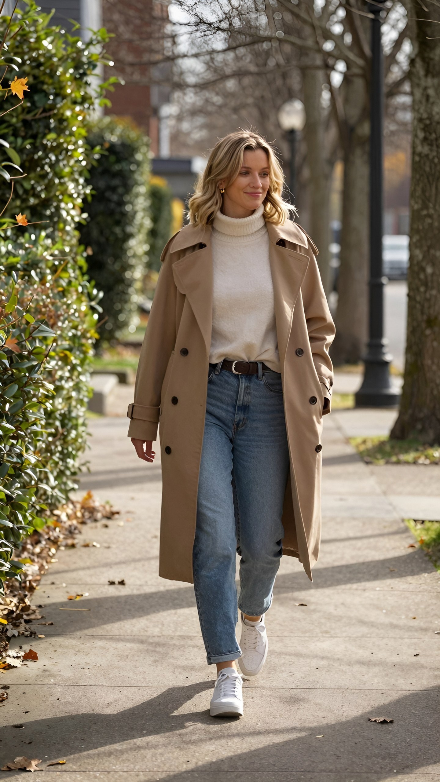 Pairing a Camel Coat With Denim and Sneakers