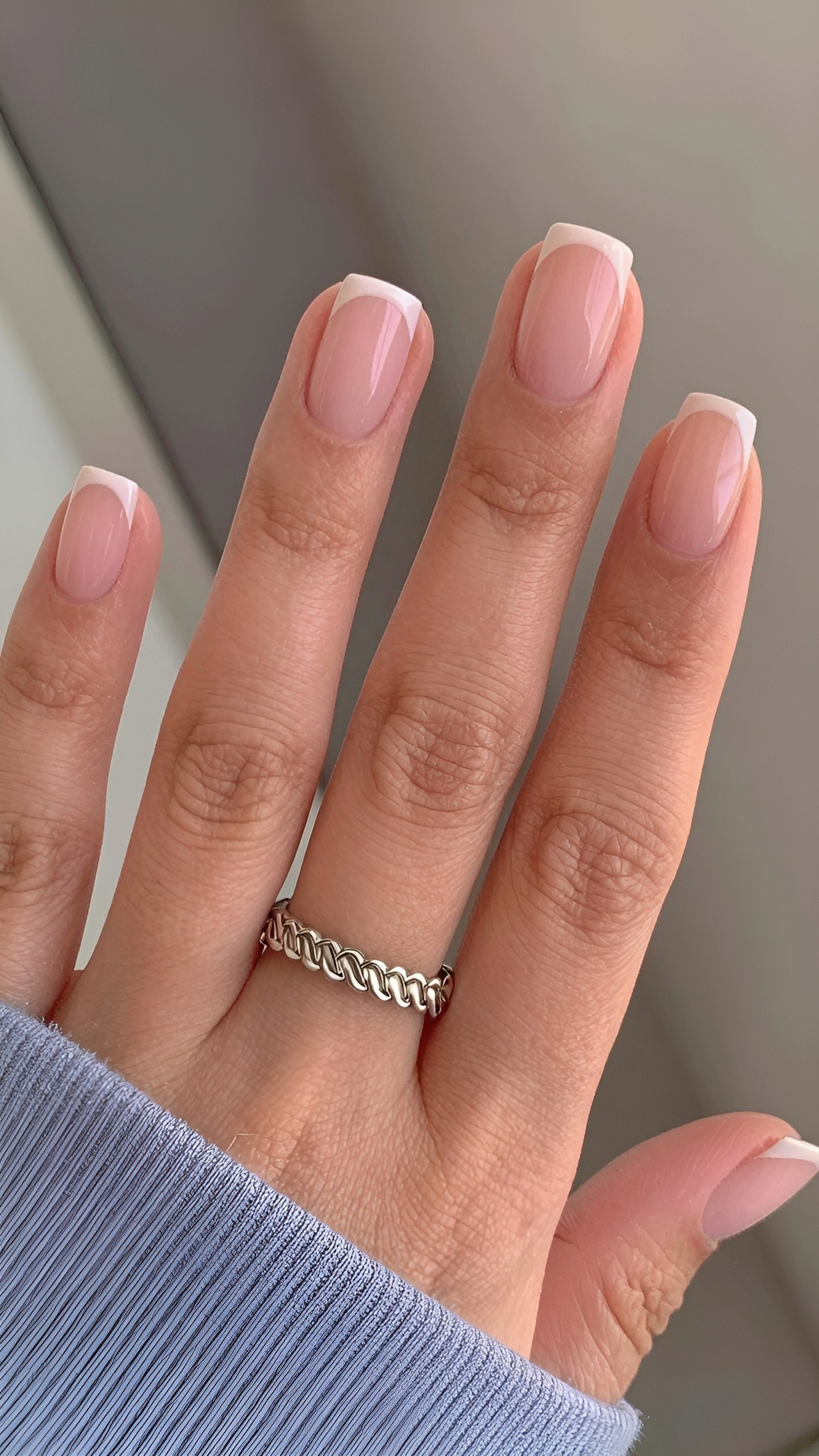 Choosing Soft Square Nails with Delicate White Tips