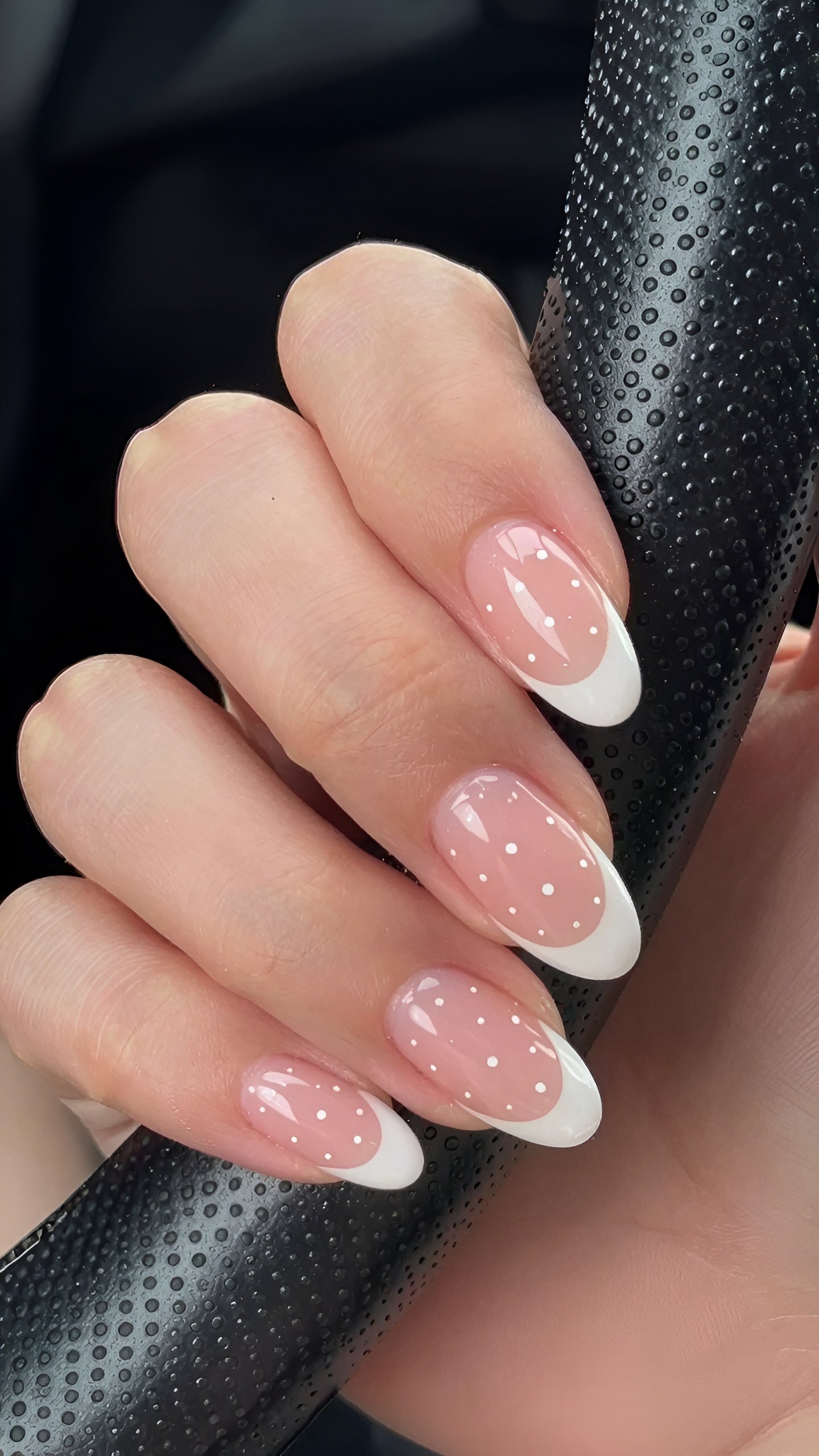 French Tips With Tiny Polka Dots