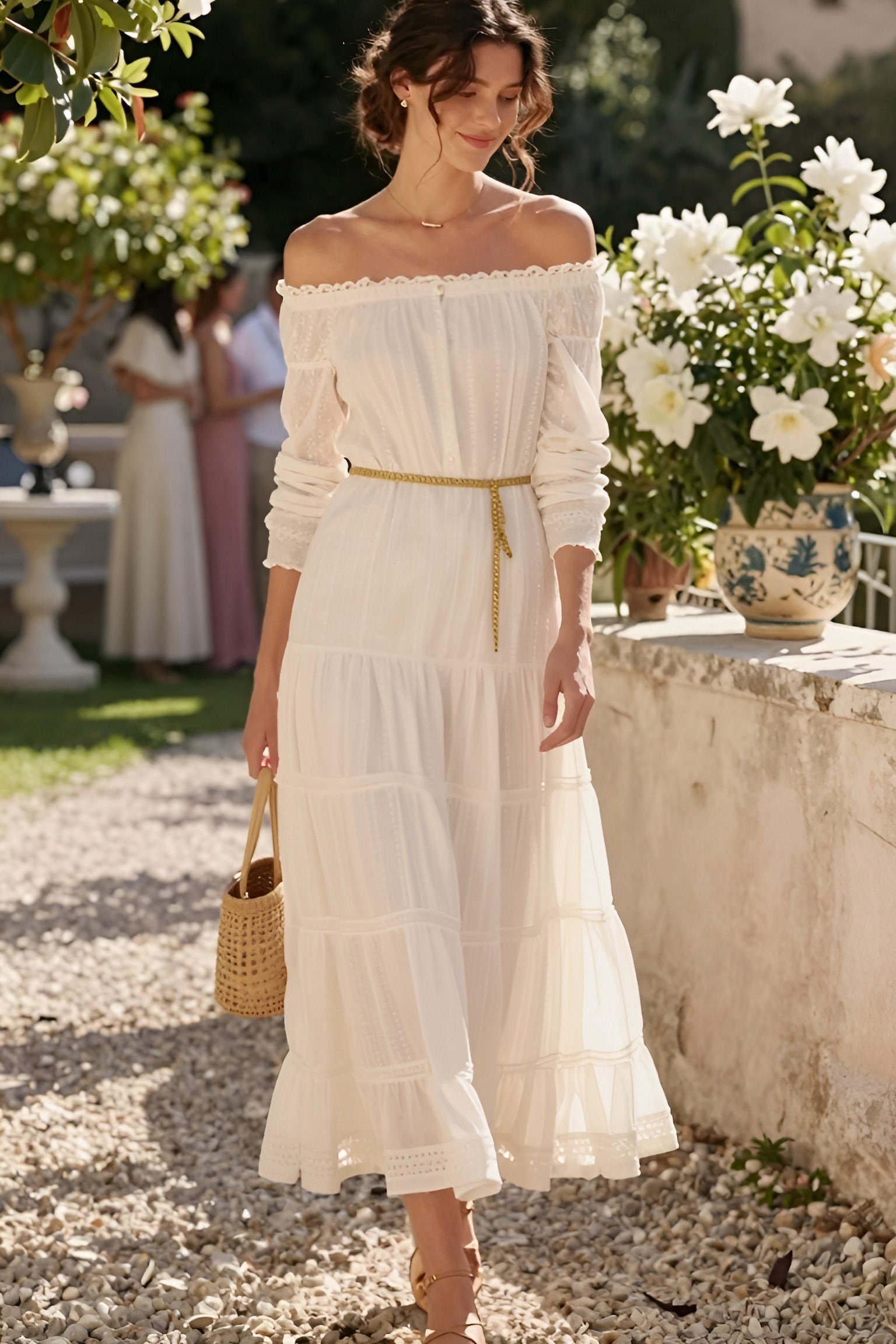Styling an Off-The-Shoulder White Maxi Dress