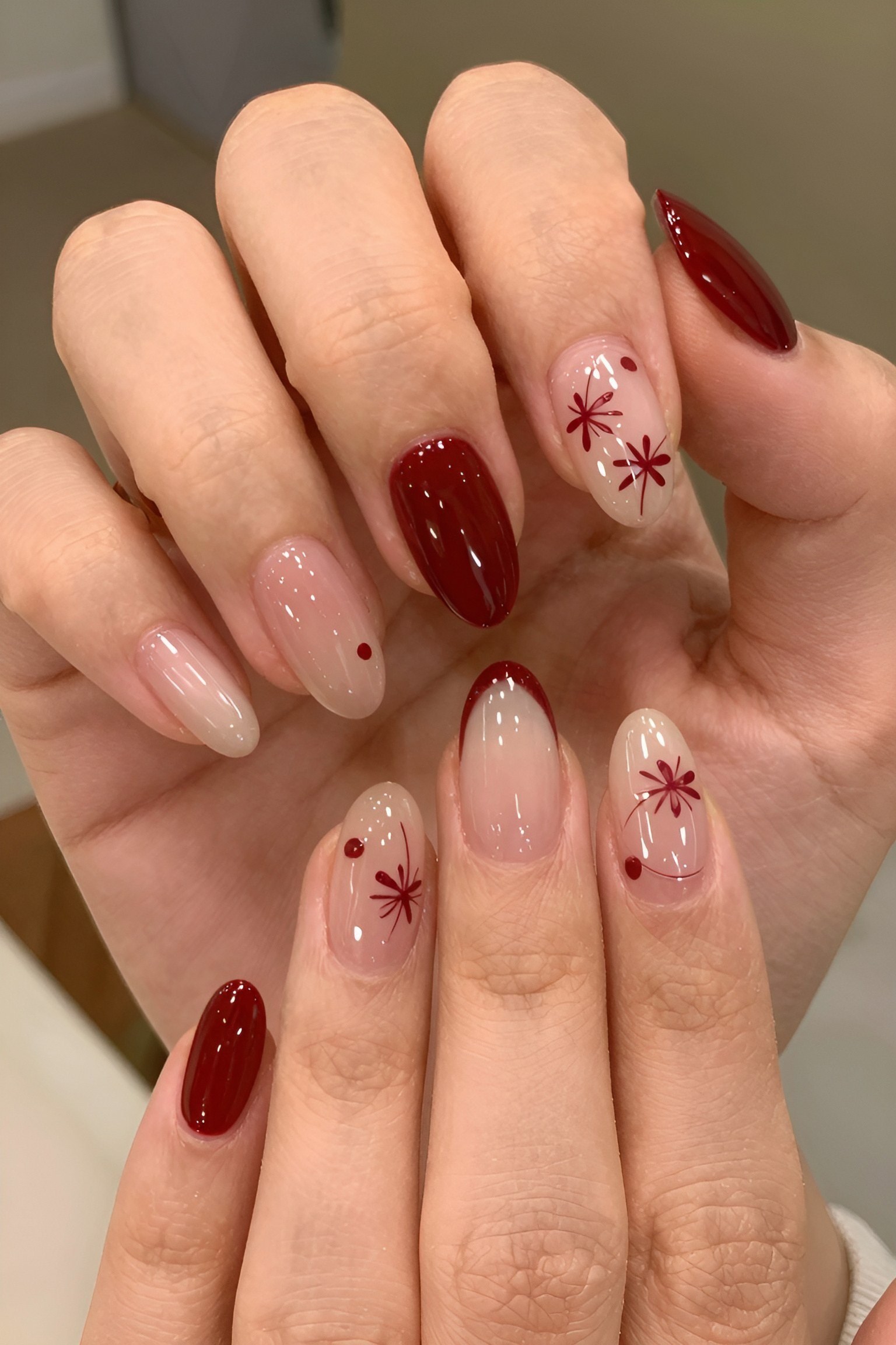 Minimalist Red Floral Nail Art Designs