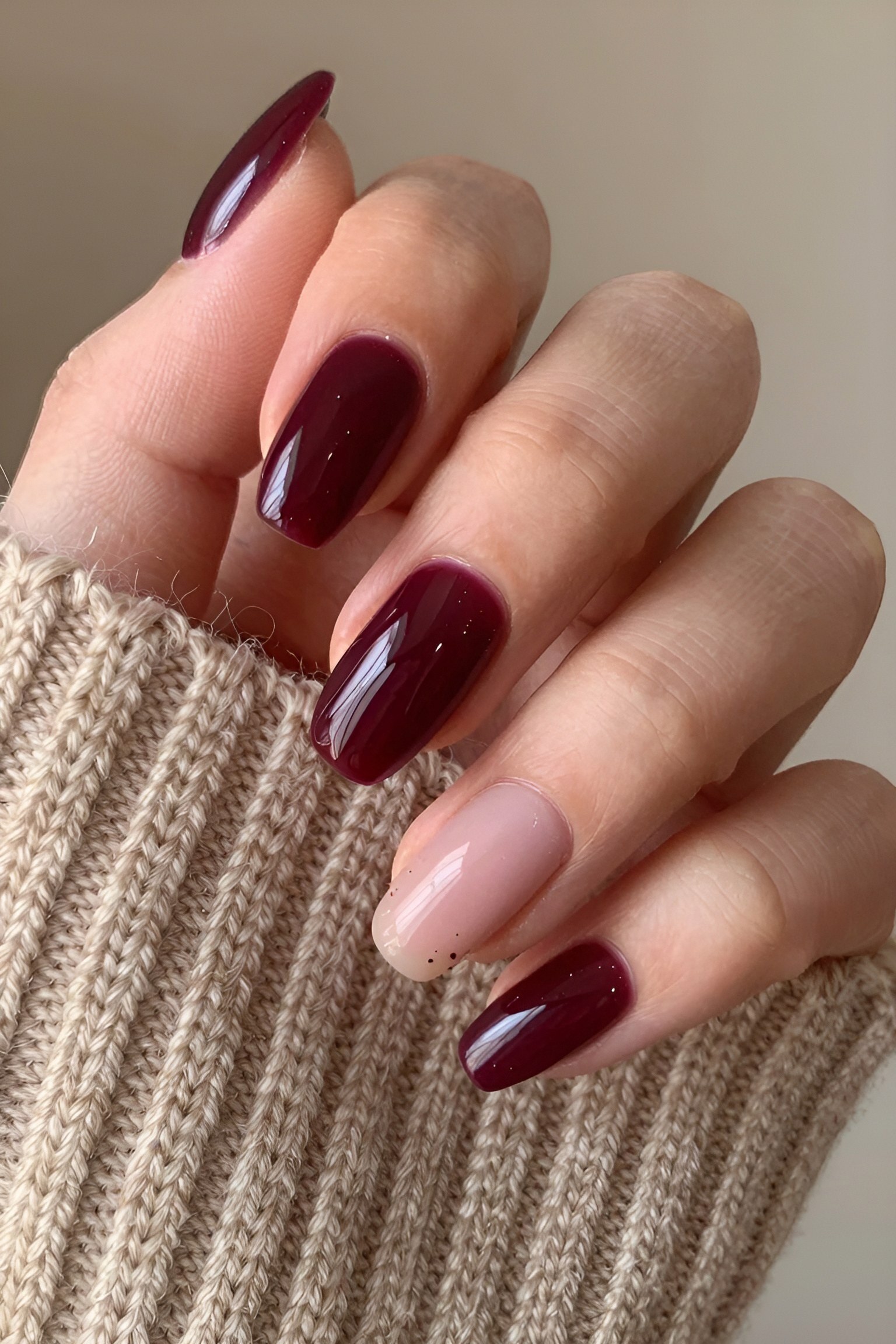 Minimalist Accent Nails with Solid Burgundy Polish
