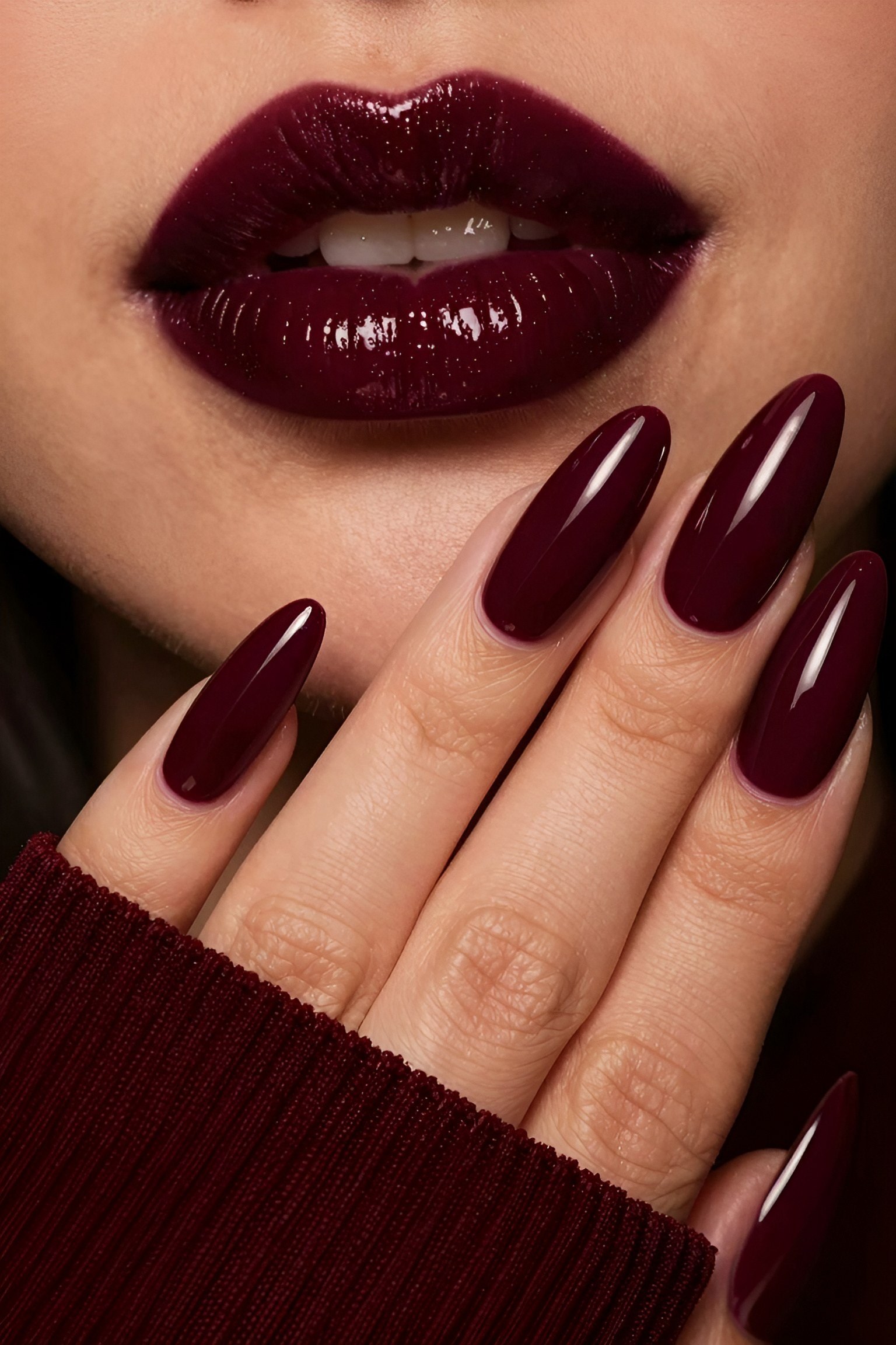 Matching Your Glossy Burgundy Nails With Lip Color