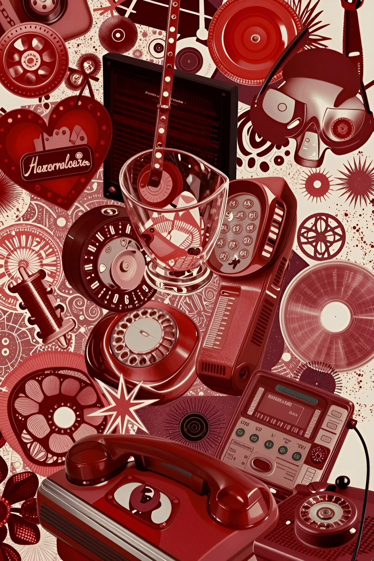 Choosing Retro Tech Collage Wallpapers in Dark Red