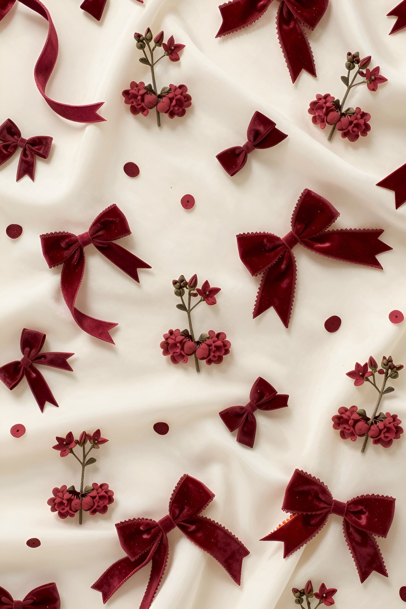 Adding Velvet Bows to Cherry Wallpaper