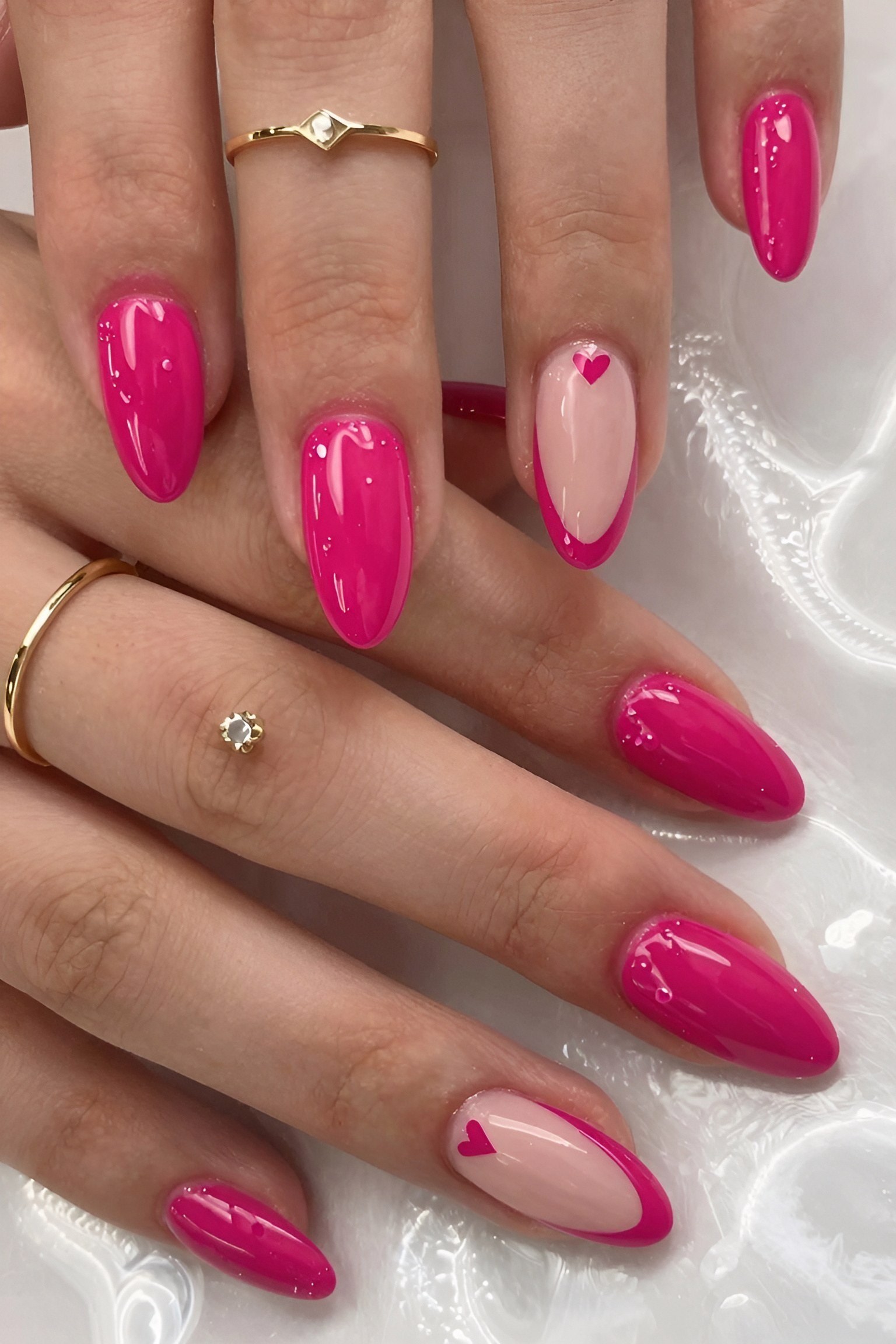 Bright Pink Nails with Accent French Tips