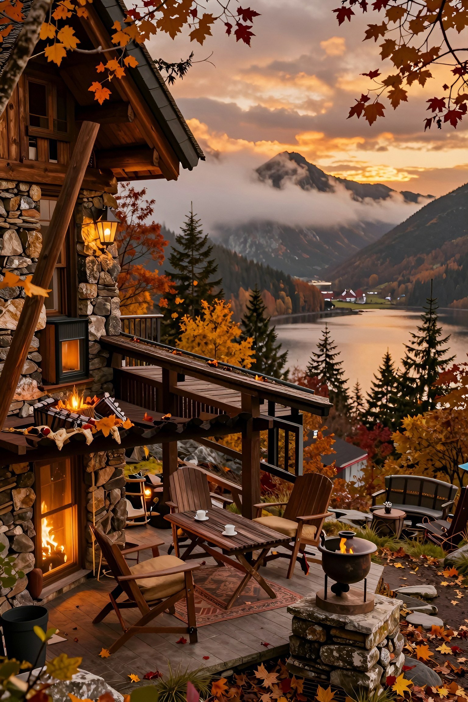 Setting Up an Autumn Mountain Cabin Porch Display
