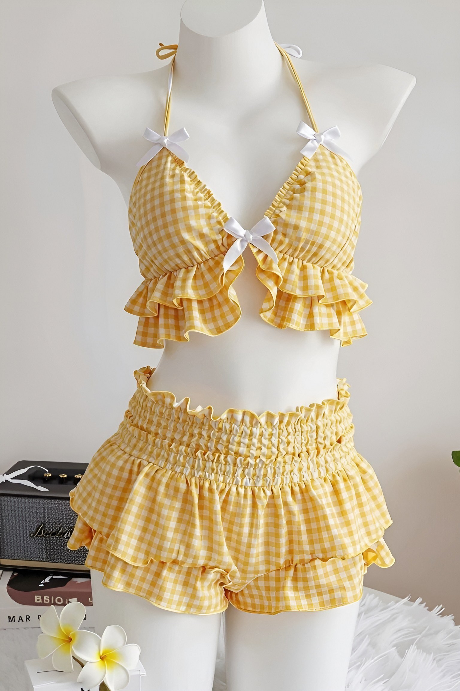 Choosing Ruffled Gingham Two Piece Swimsuits