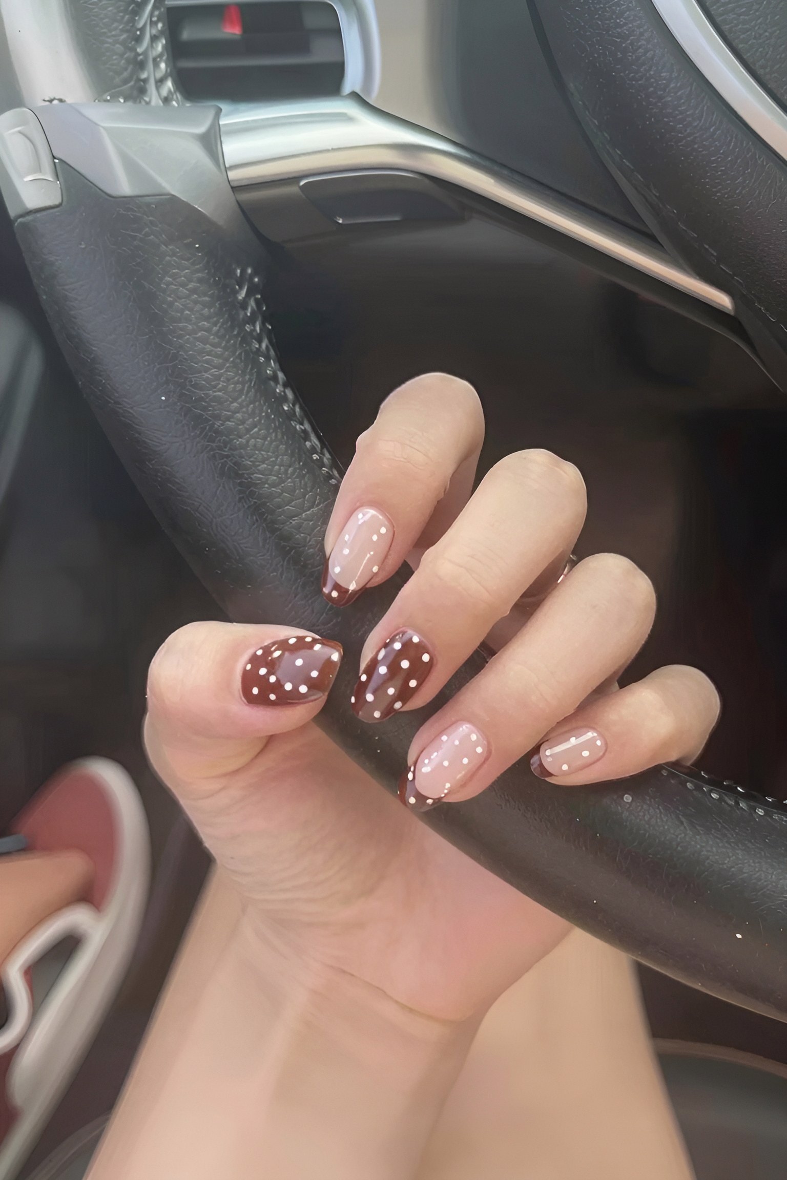 Mixing Solid Brown Polka Dots and French Tips
