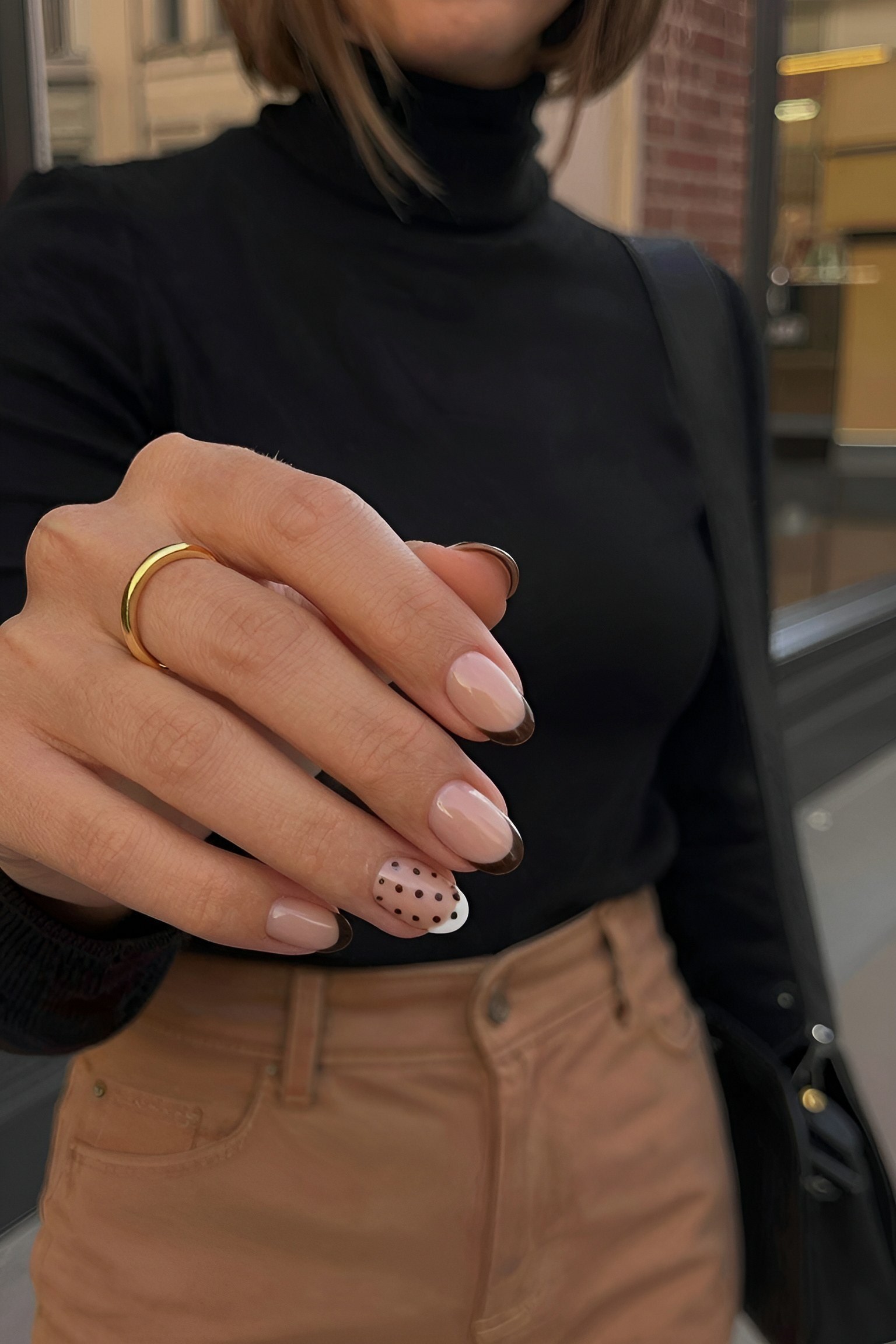Minimalist Polka Dot Accent Nails for Autumn