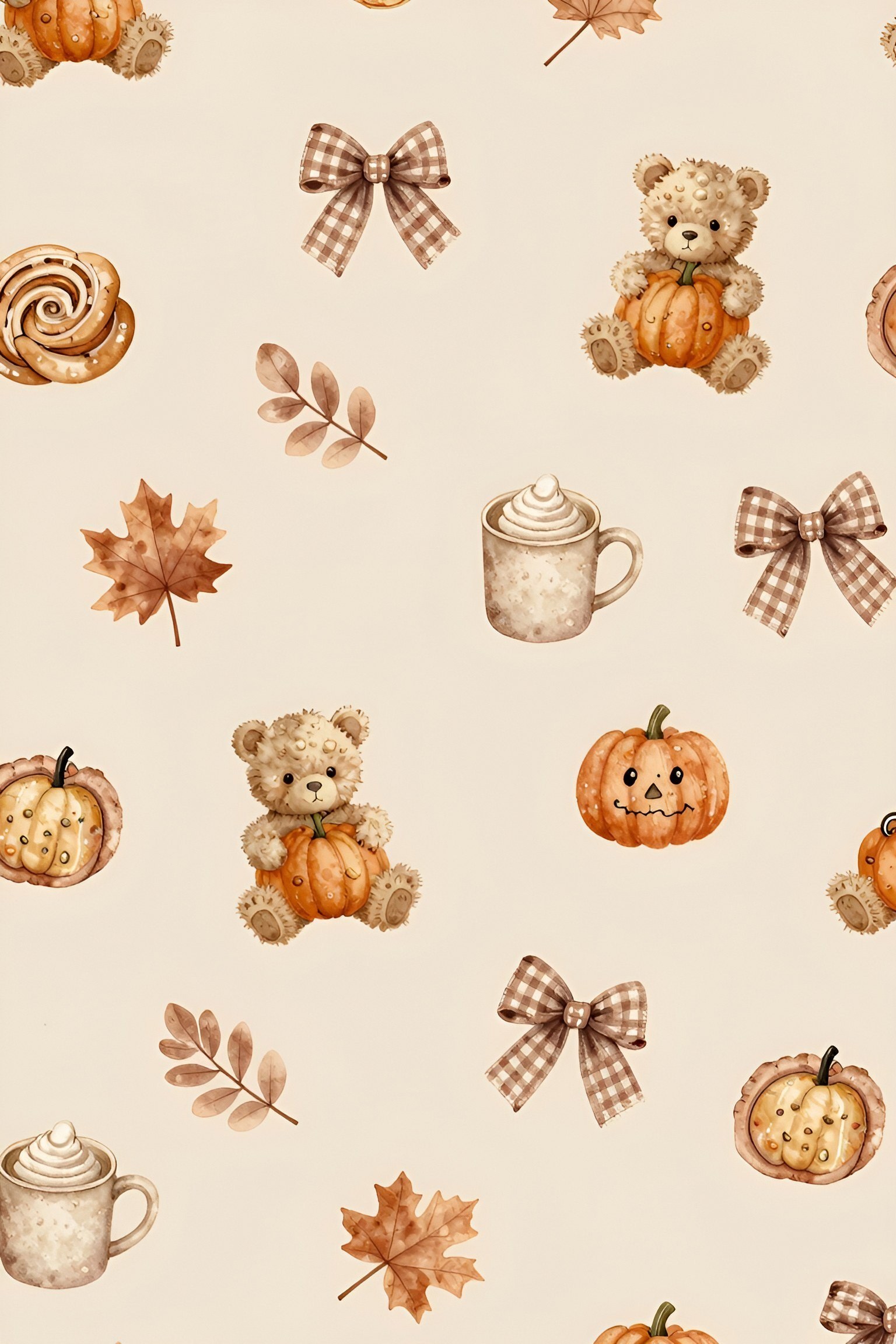 Charming Teddy Bear and Pumpkin Harvest Wallpaper Patterns