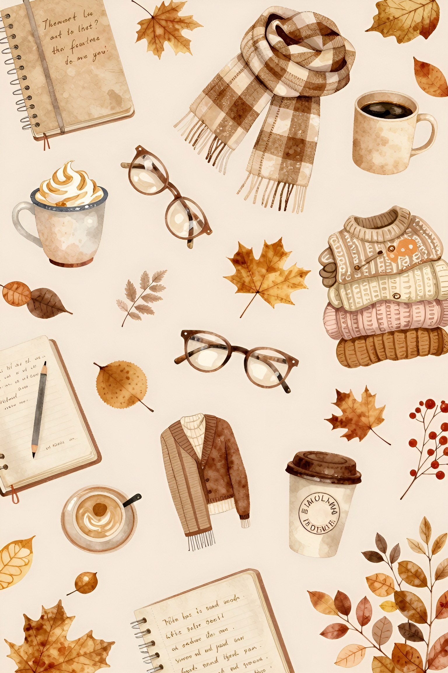 Watercolor Doodle Flatlay Wallpaper Ideas for Fall