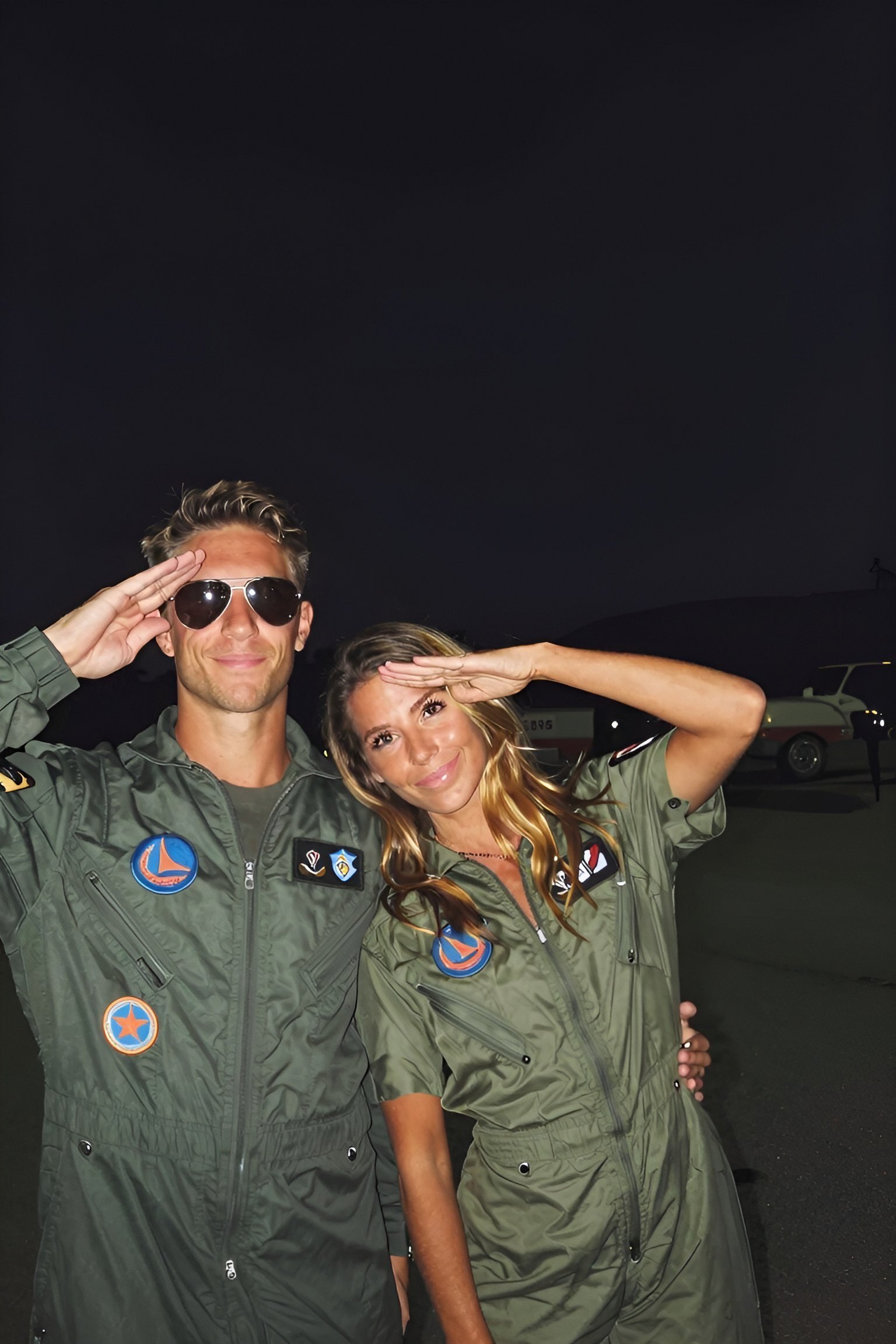 Matching Olive Green Flight Suits for Couples