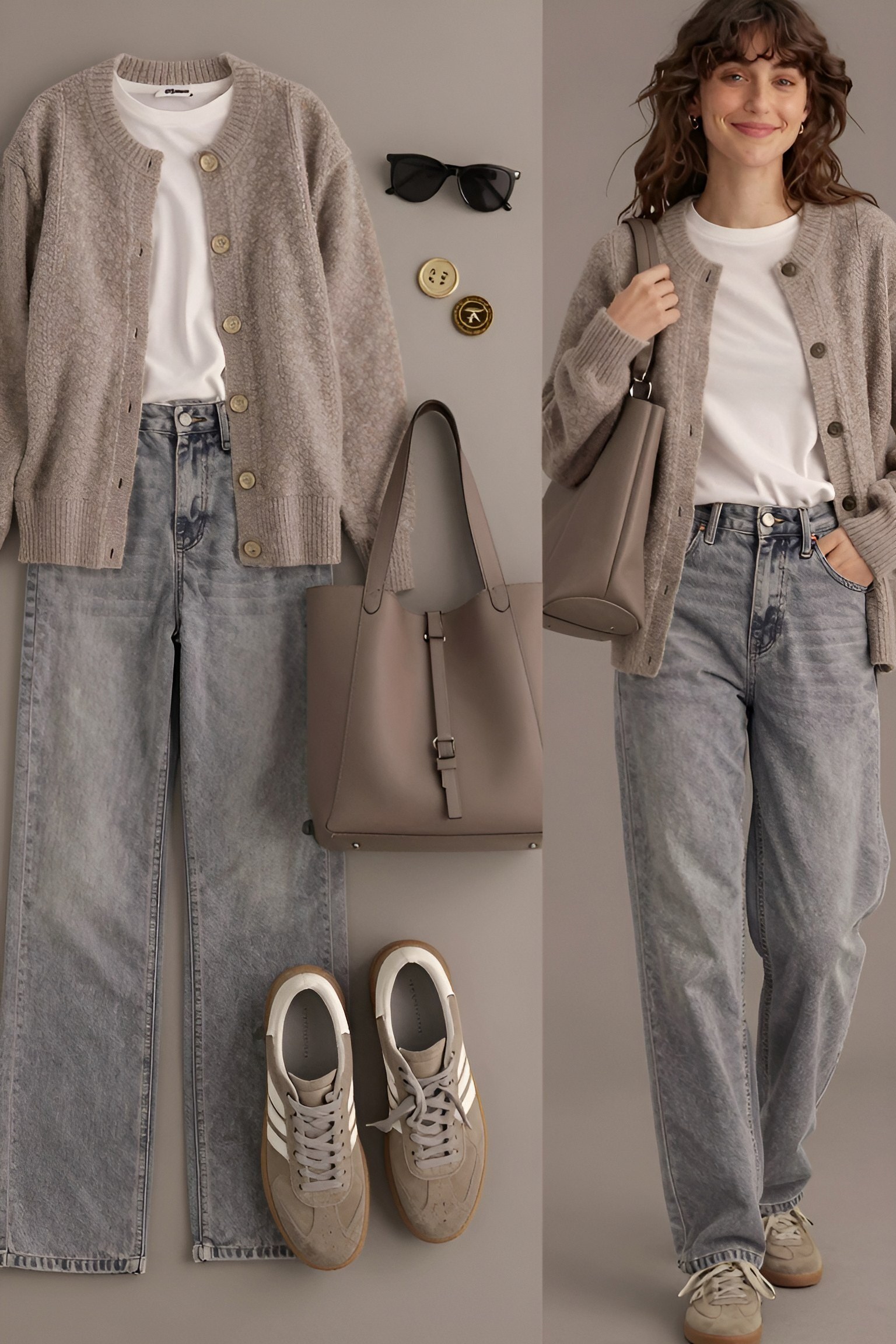 Pairing a Crewneck Cardigan with Straight Leg Jeans