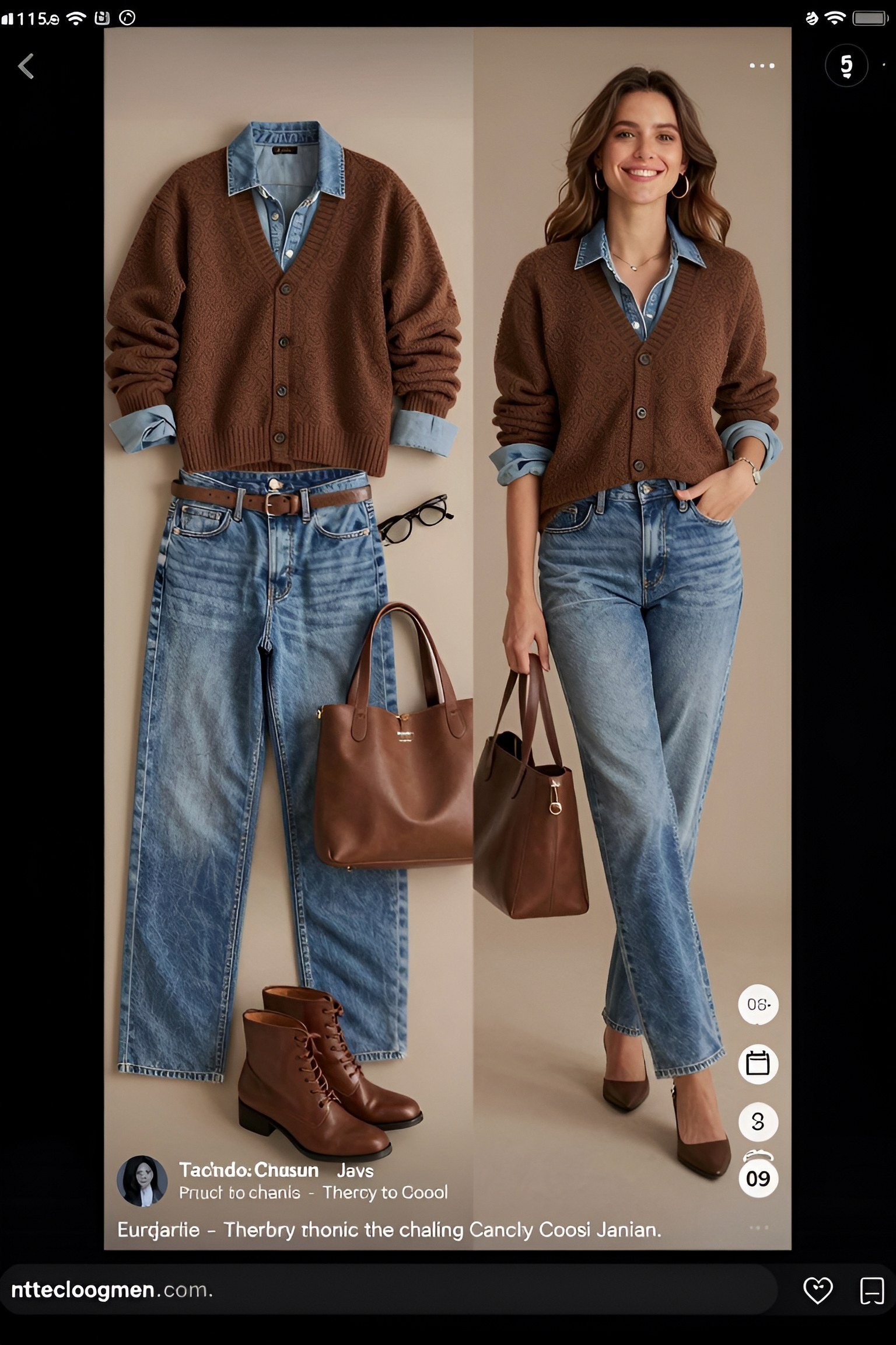 Layering a Brown Cardigan Over a Denim Shirt