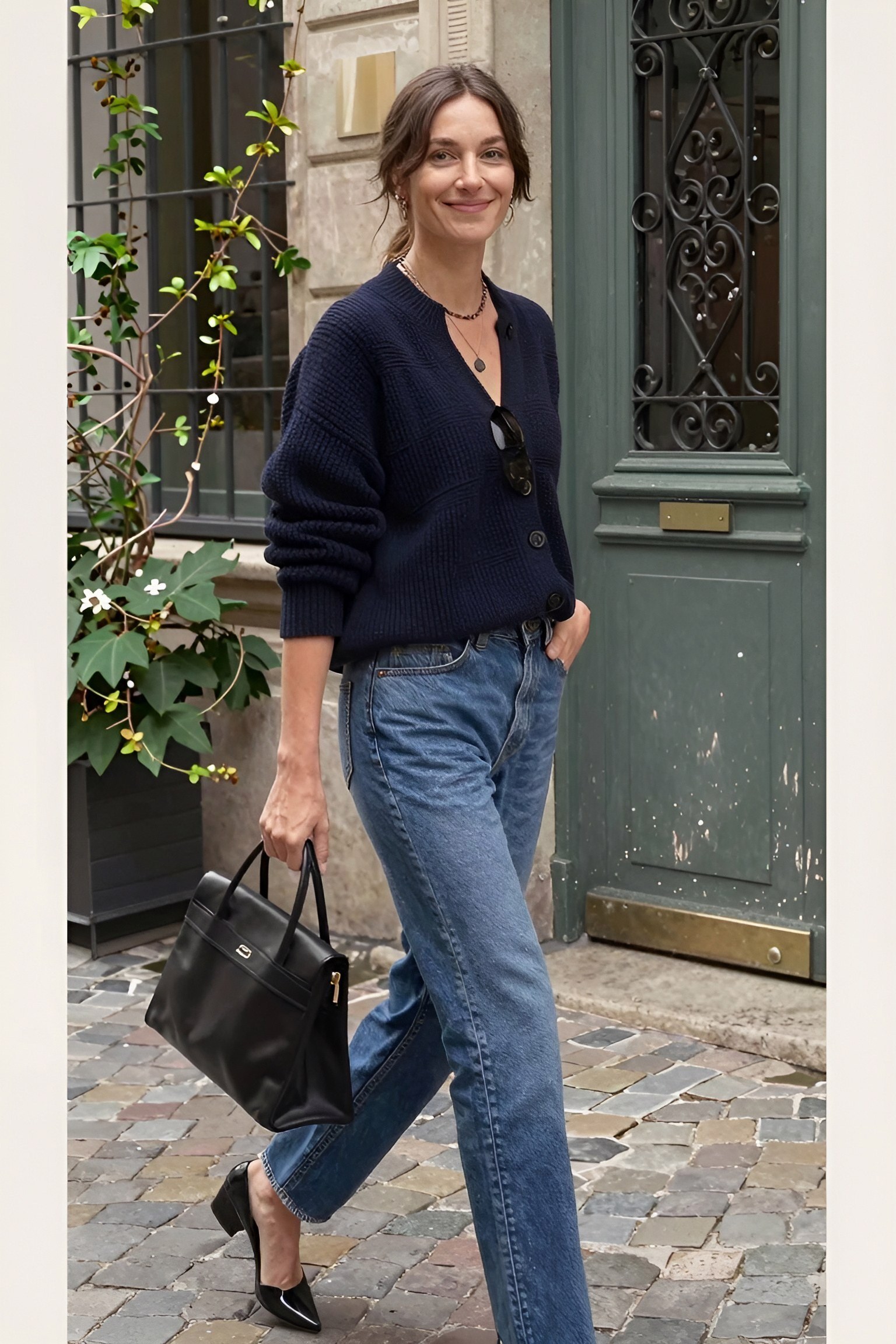 Styling a Dark Cardigan with Straight Leg Denim