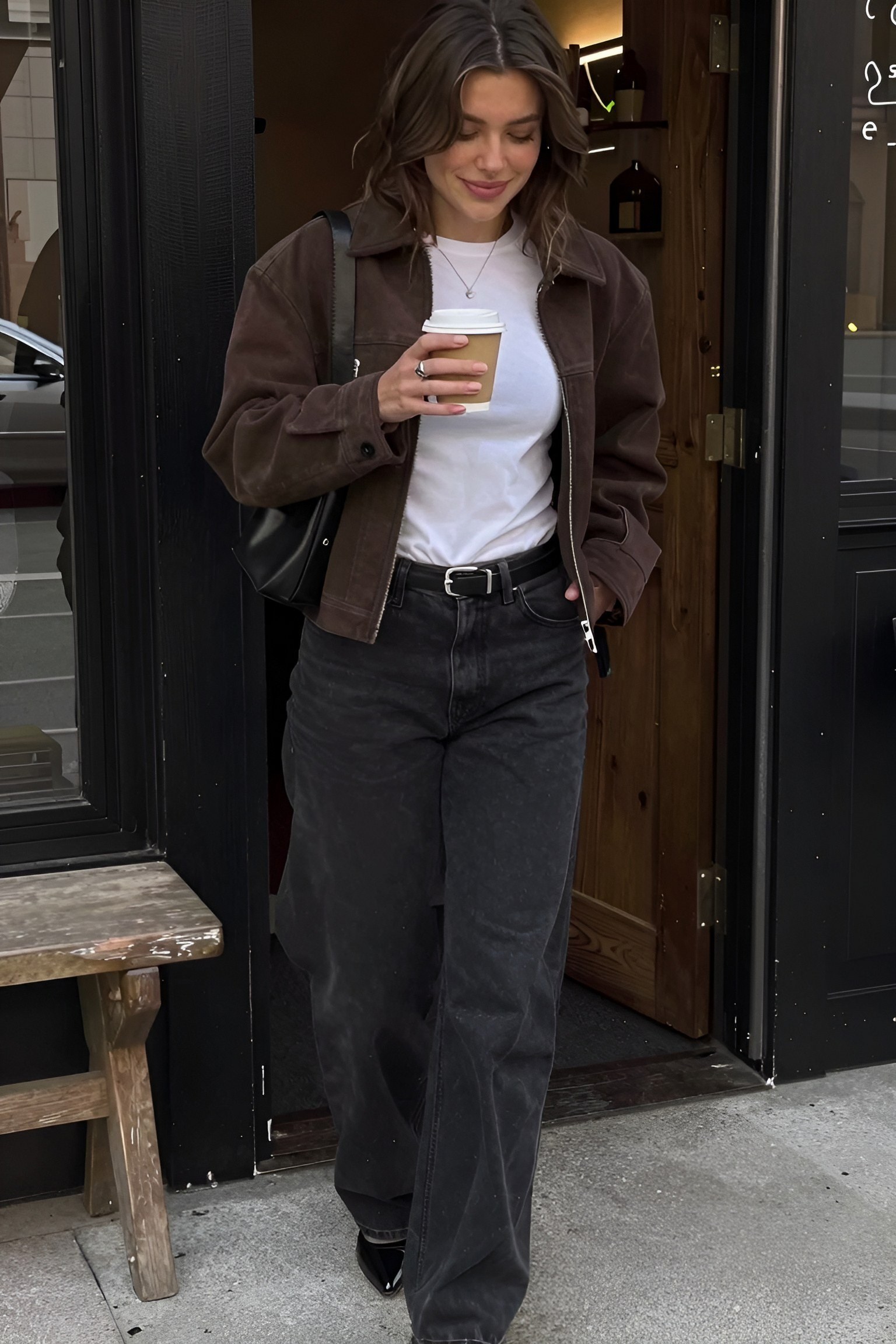 Pairing a Brown Jacket With Dark Denim for Autumn Days