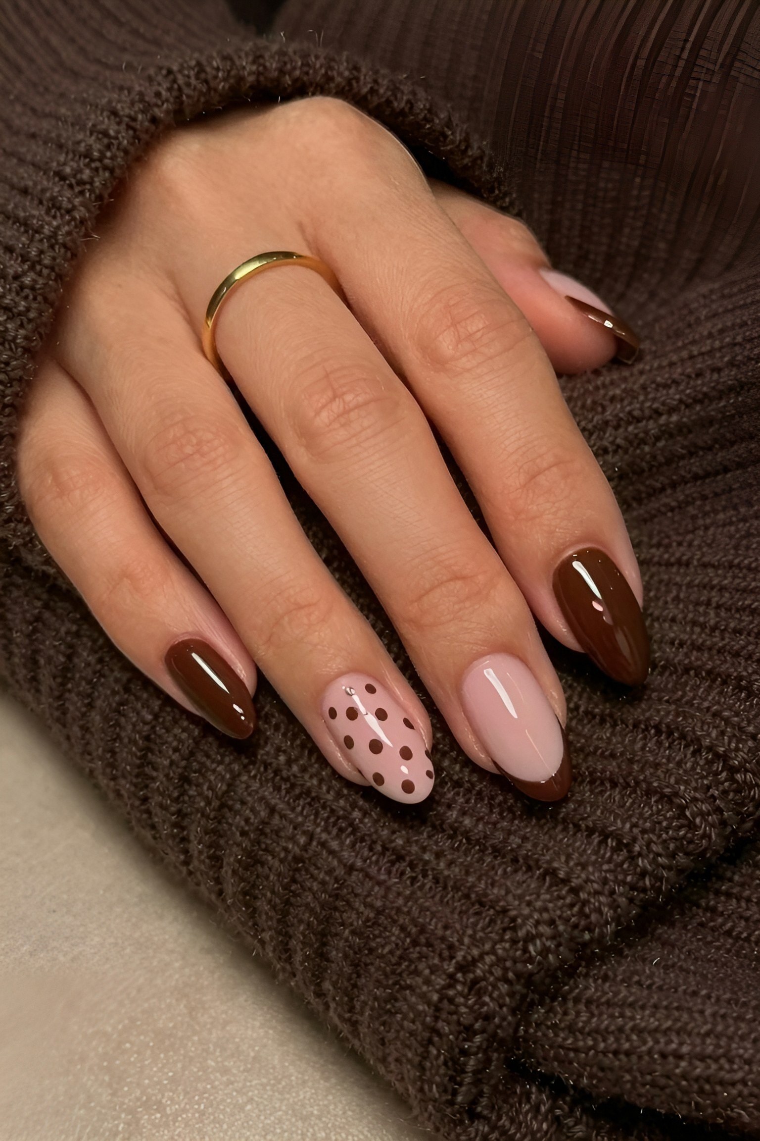Rich Chocolate Polka Dot Nails for Autumn