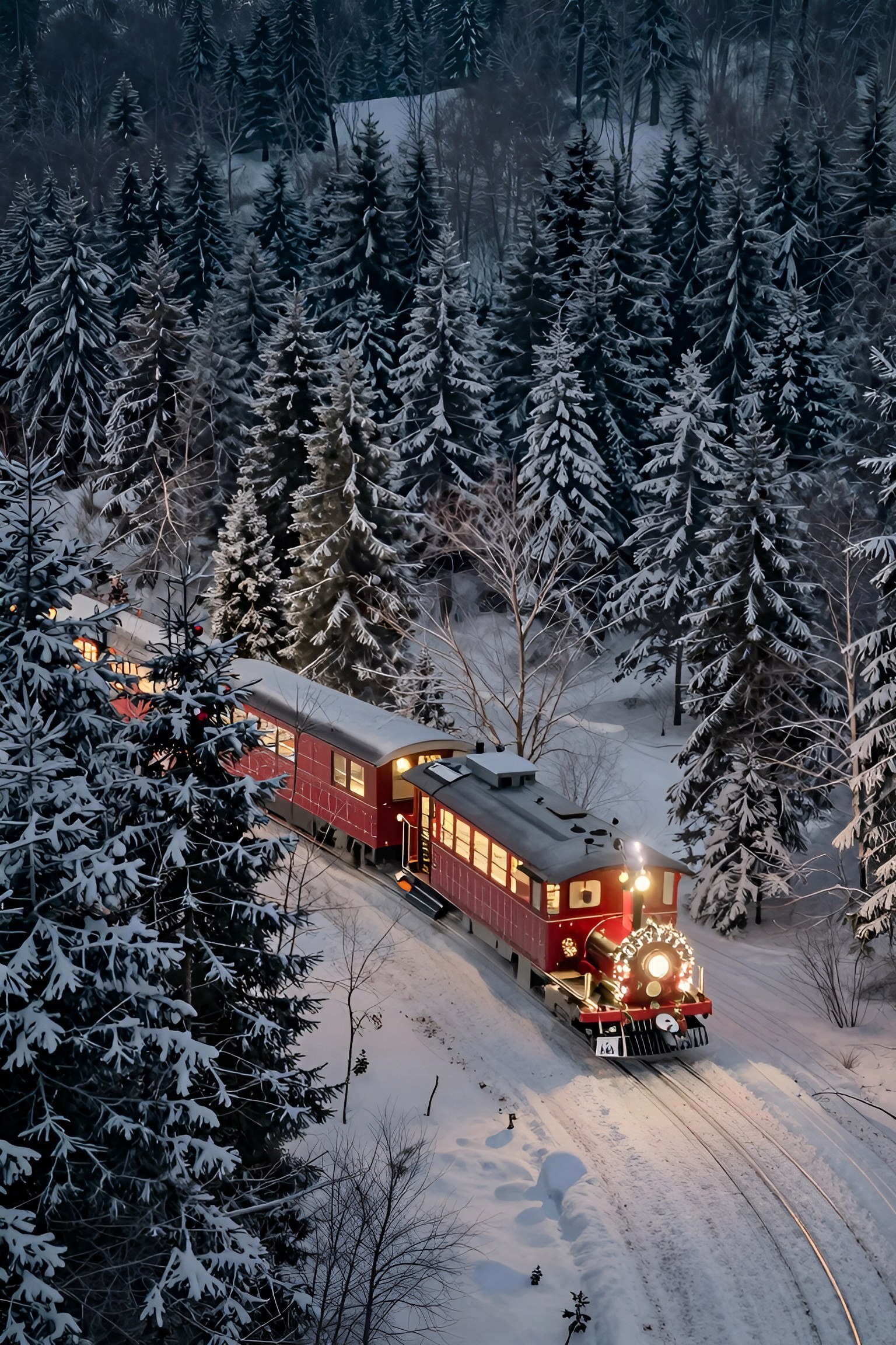 Capturing a Red Train Moving Through Snowy Woods