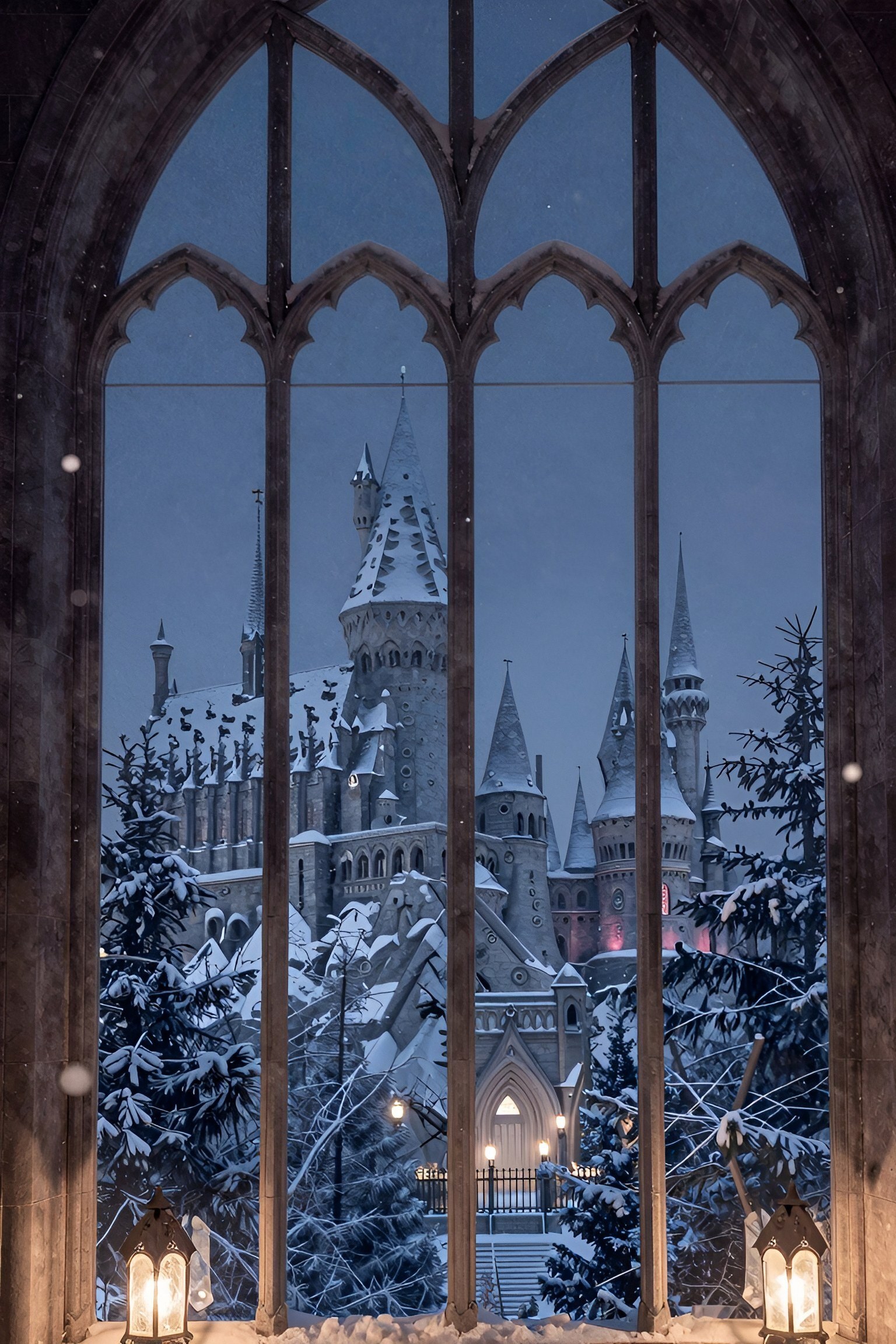 Snowy Castle Window Winter Phone Screensavers