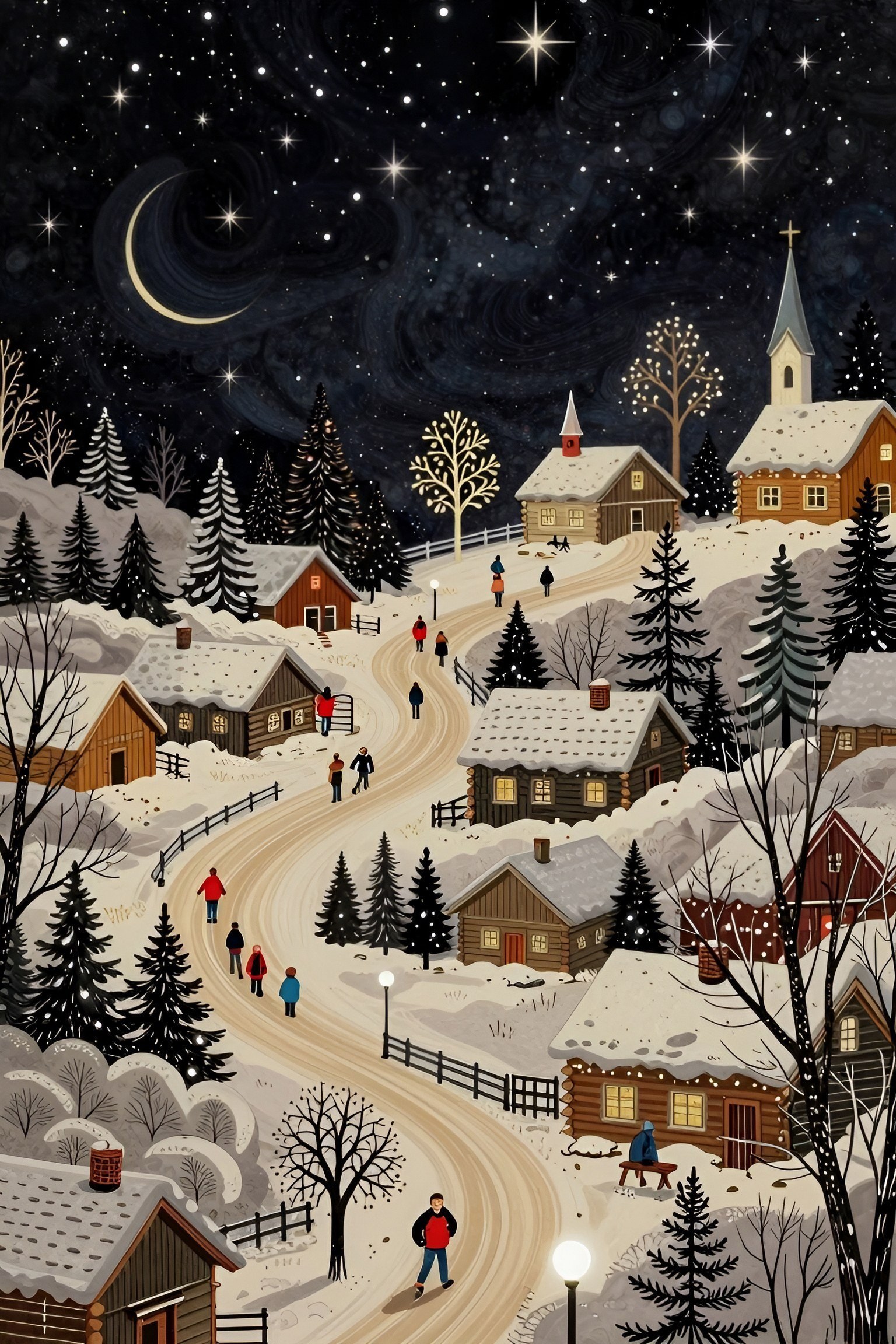 Framing a Starry Night Village Scene for Winter Decor