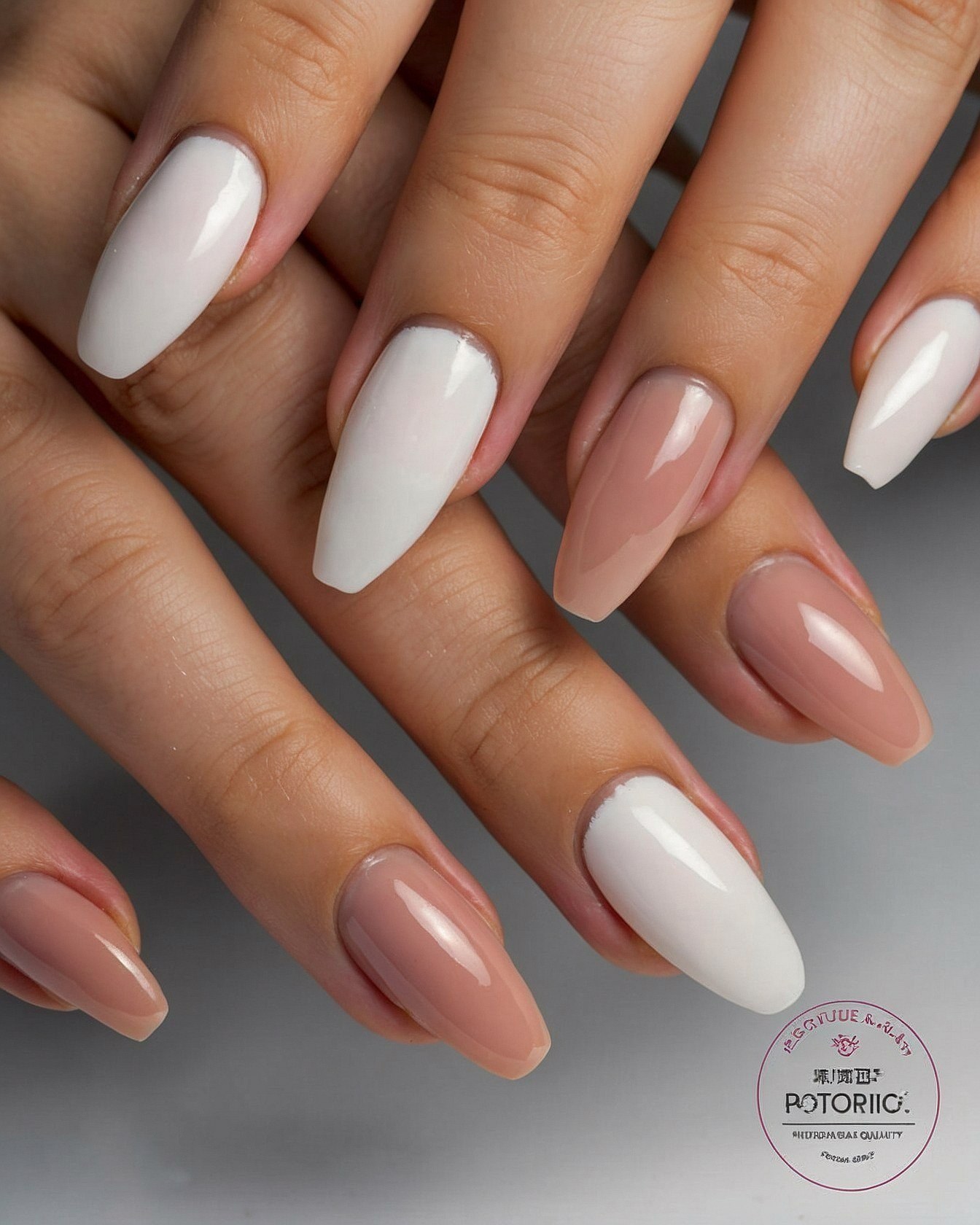 Alternating Polish Shades on Almond Tips