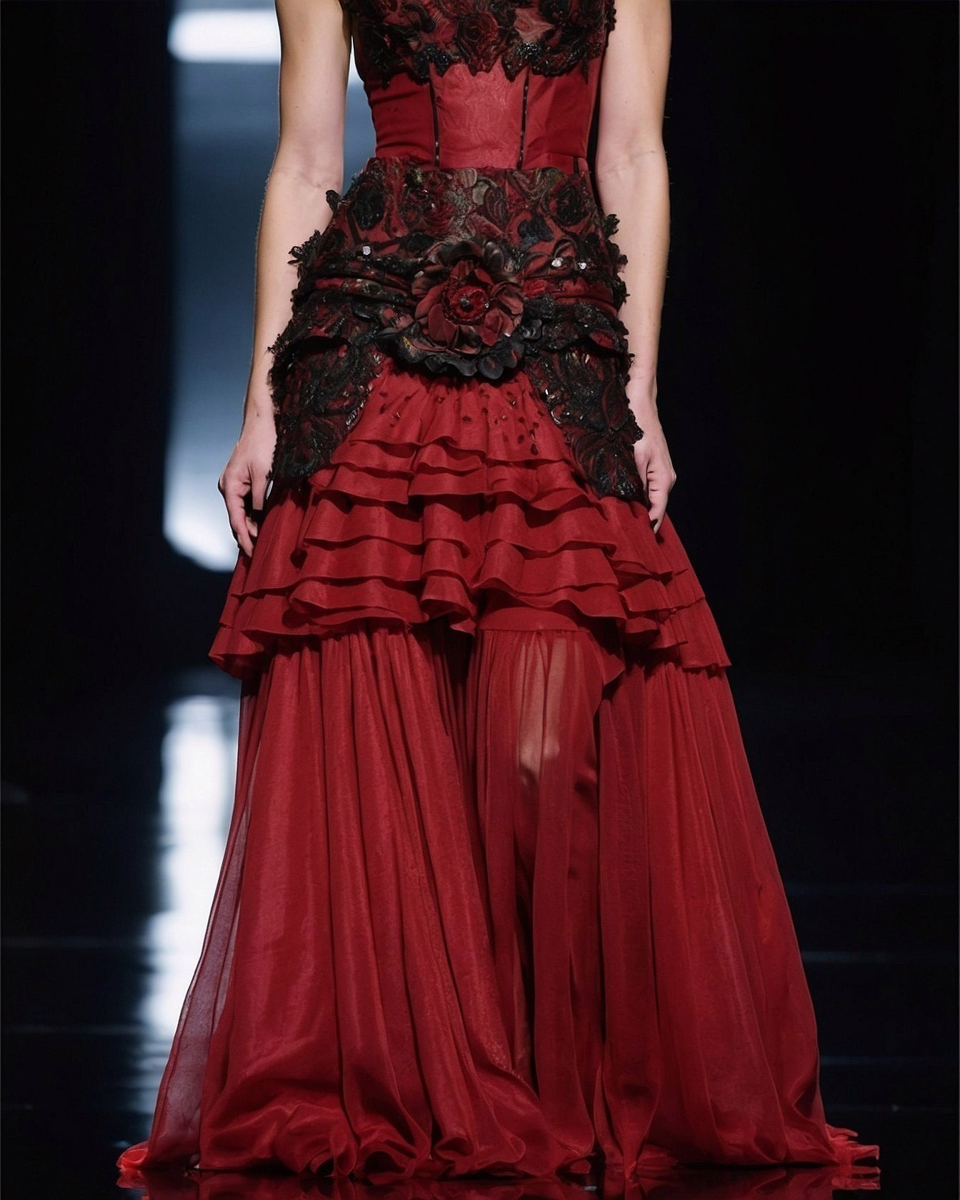 Intricate Bodice Detail on a Red Gown