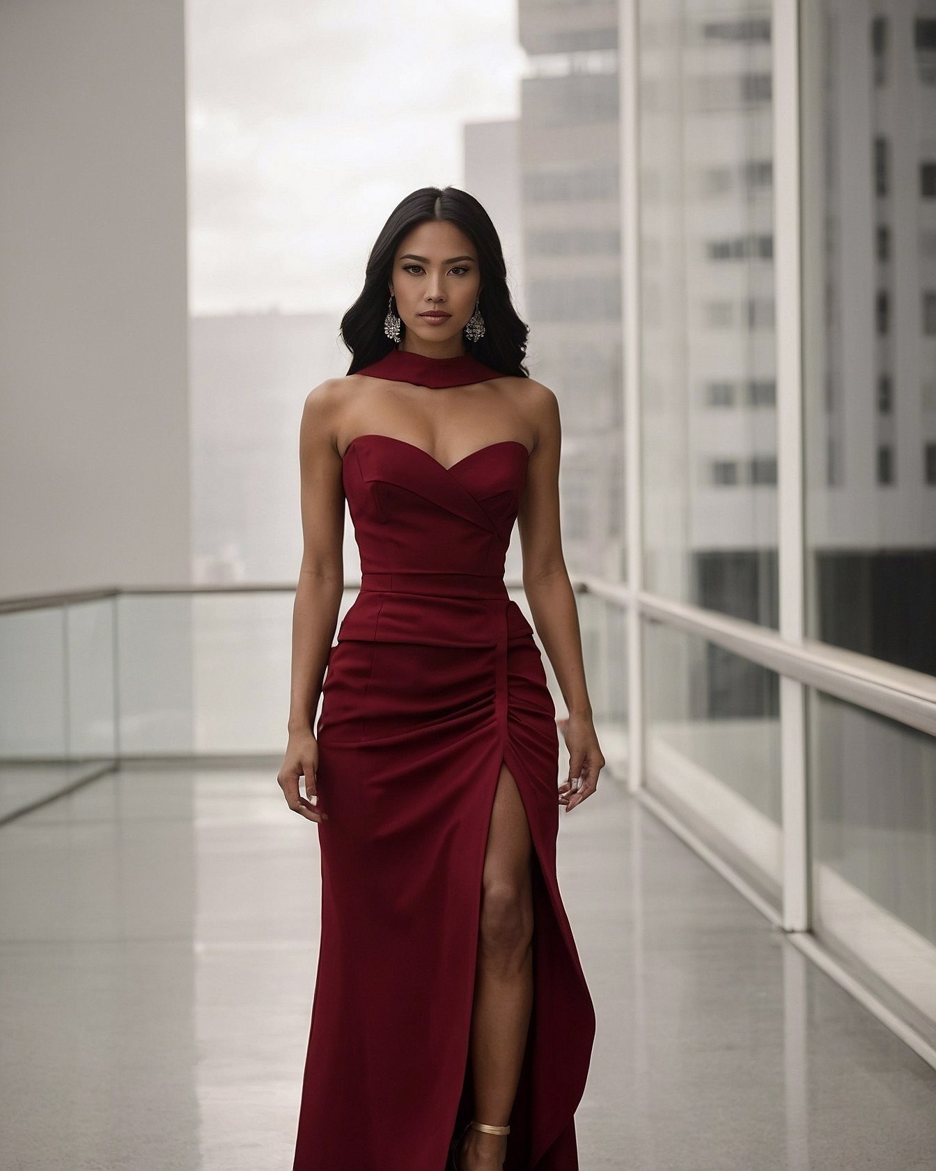 A Modern Gown with a Dramatic High Slit
