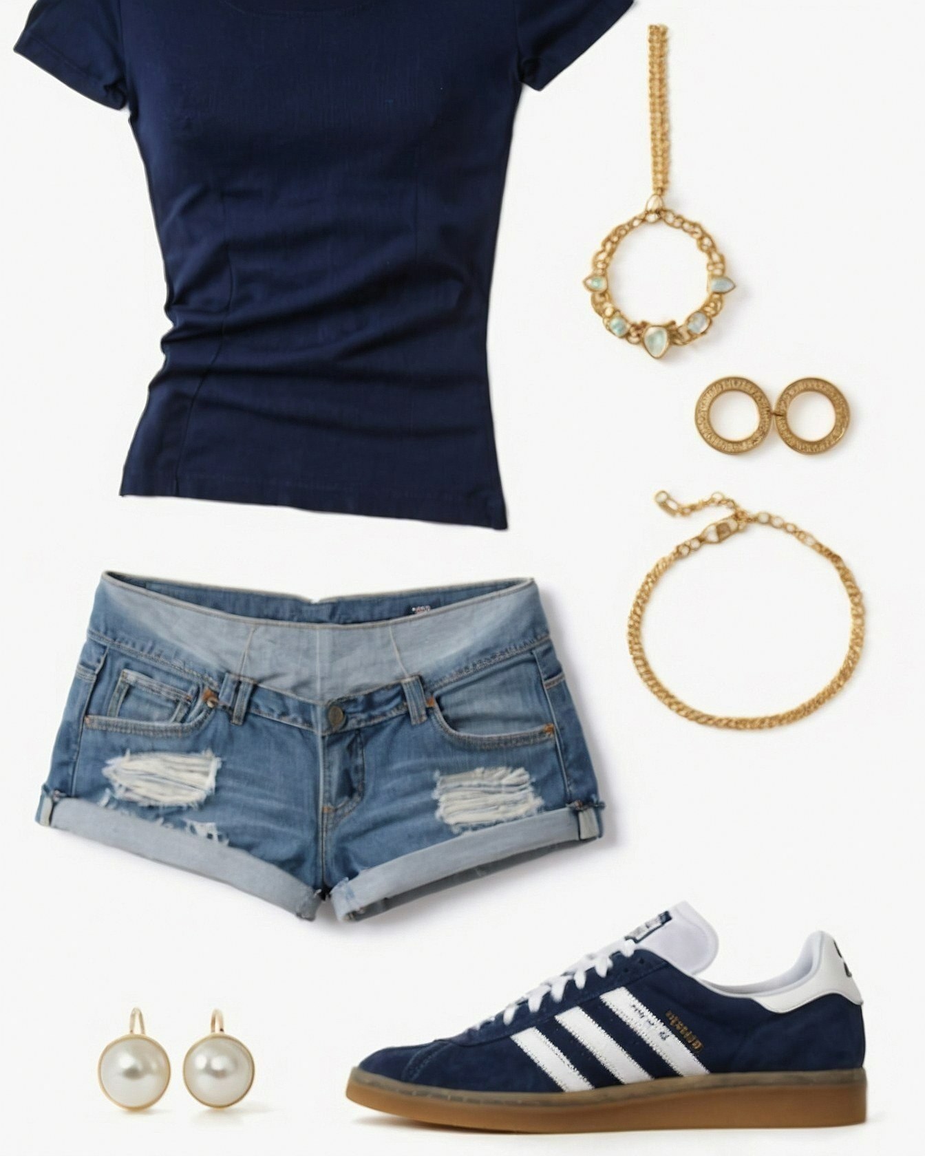 Navy Tee and Distressed Denim: A Sporty Chic Pairing