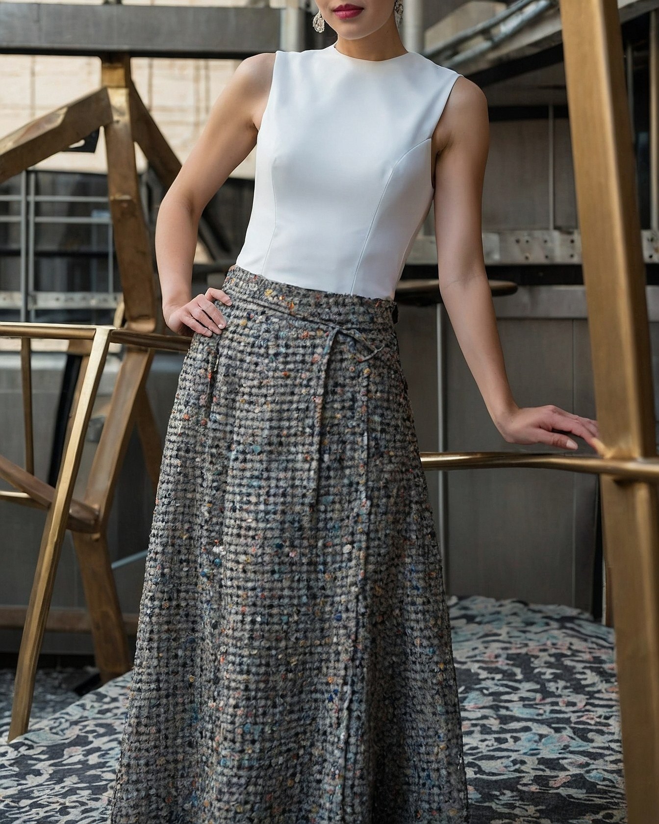 Boho Maxi Skirt Meets Sleek Tank and Blazer