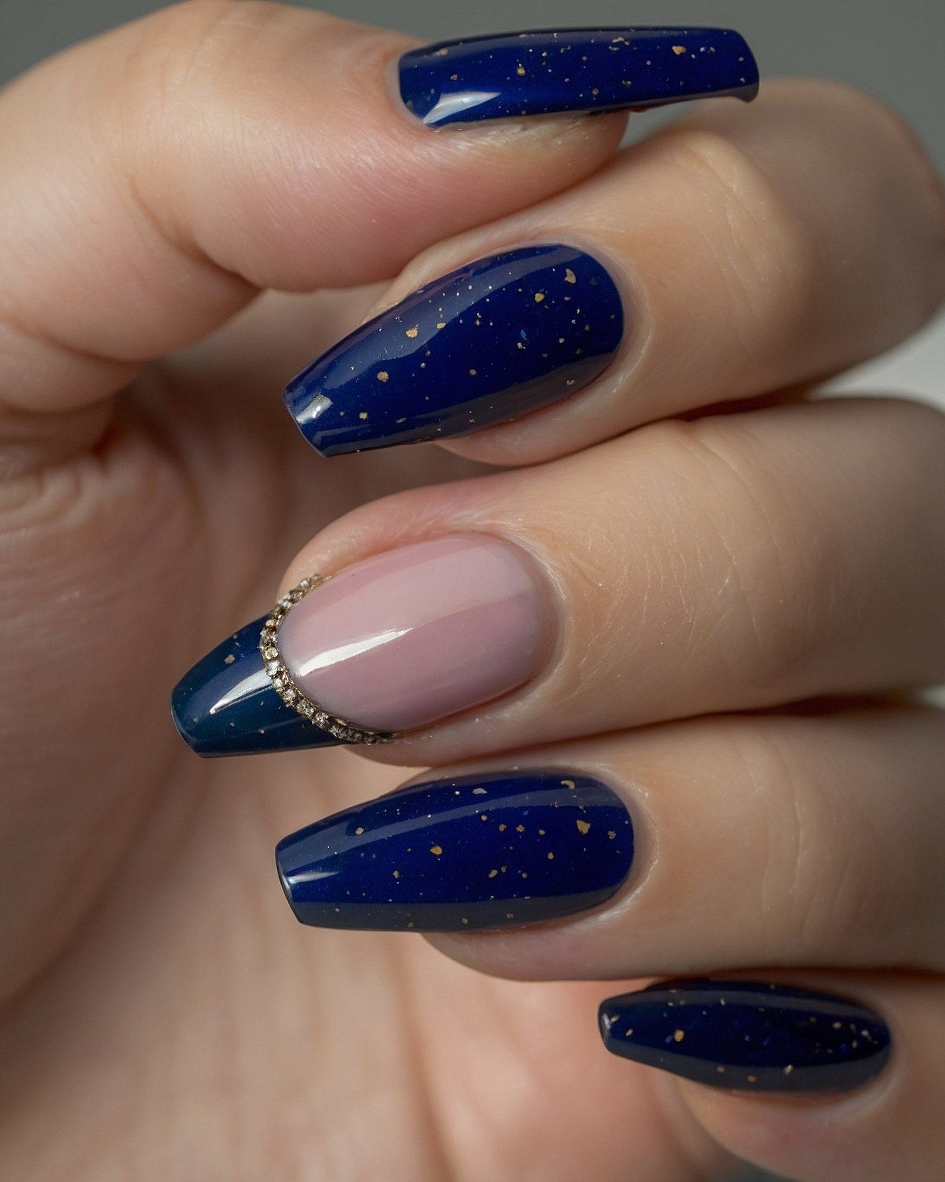 A Close Look at the Subtle Sparkle of Navy Almond Nails
