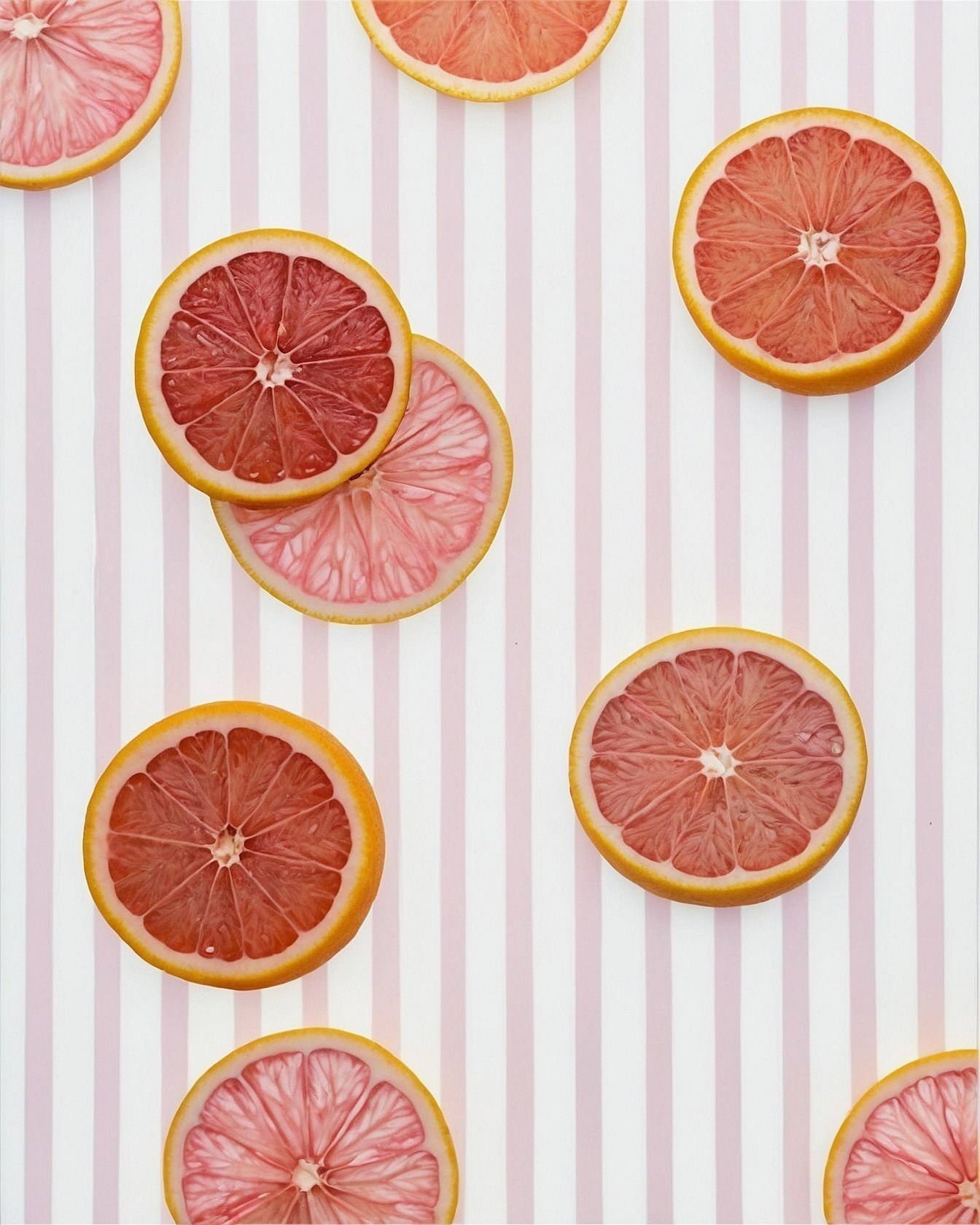 Juicy Citrus Slices on Pastel Stripes