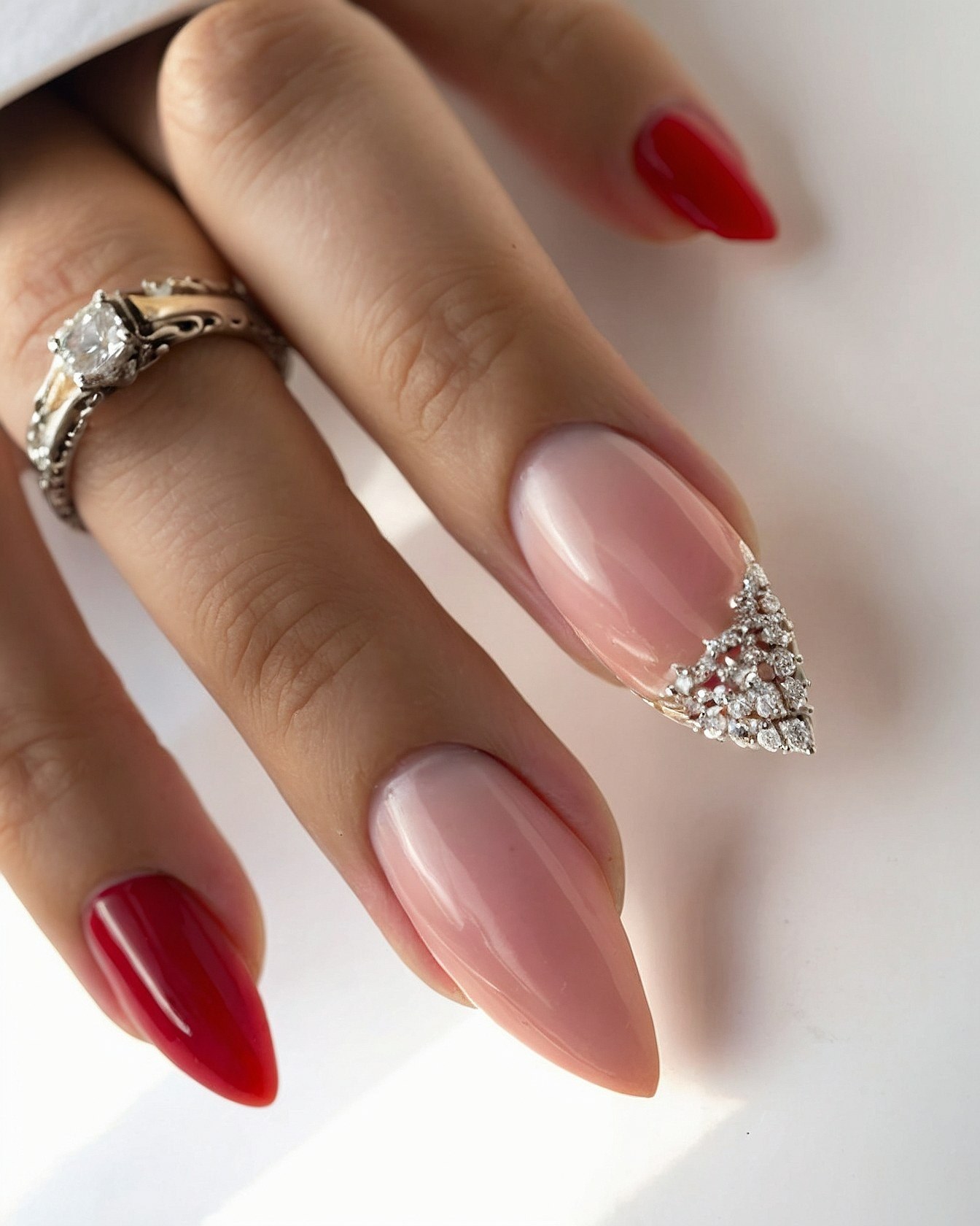 Nail Art with Metallic Accents and Glitter