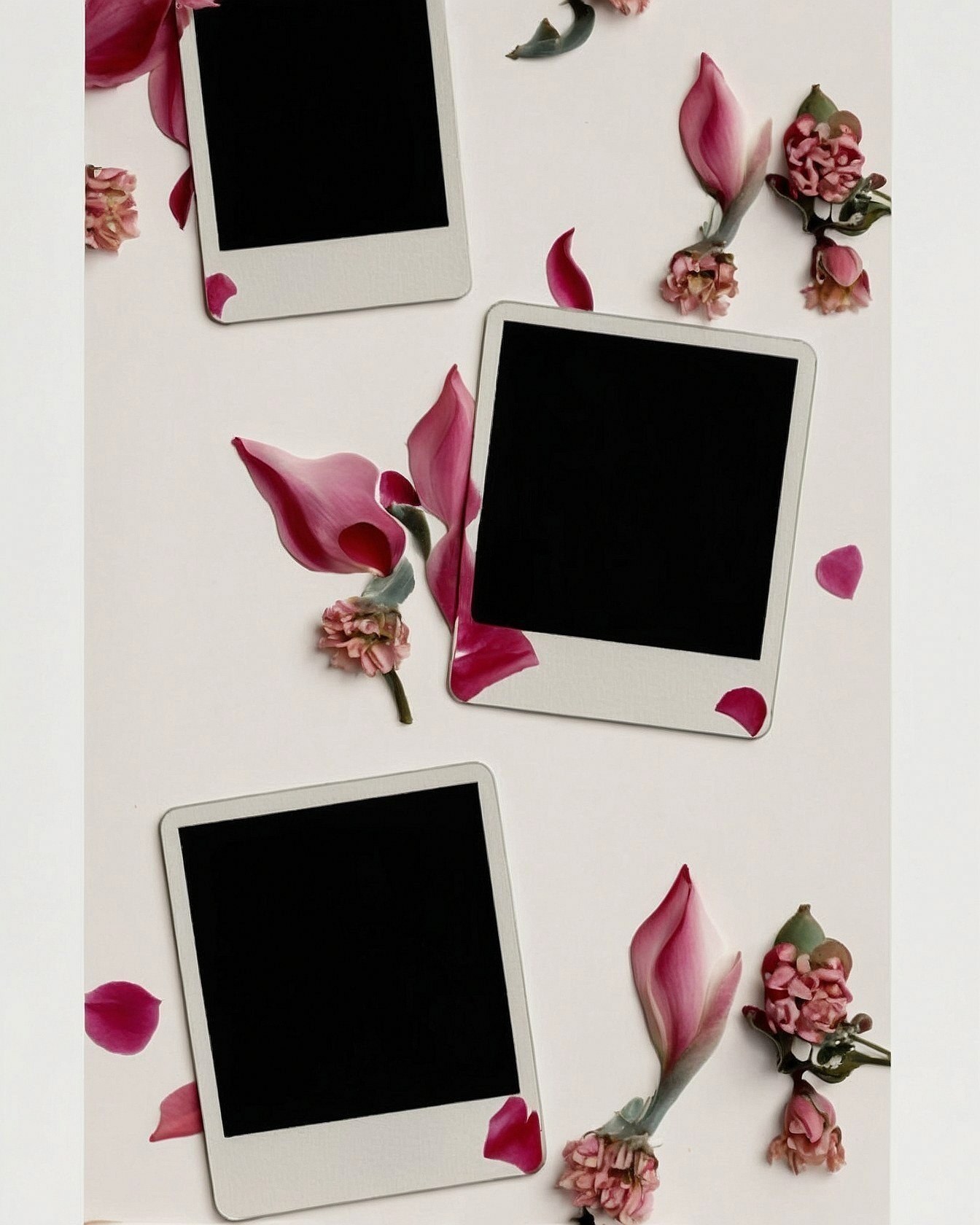 Instant Photos Framed by Delicate Pink Botanicals