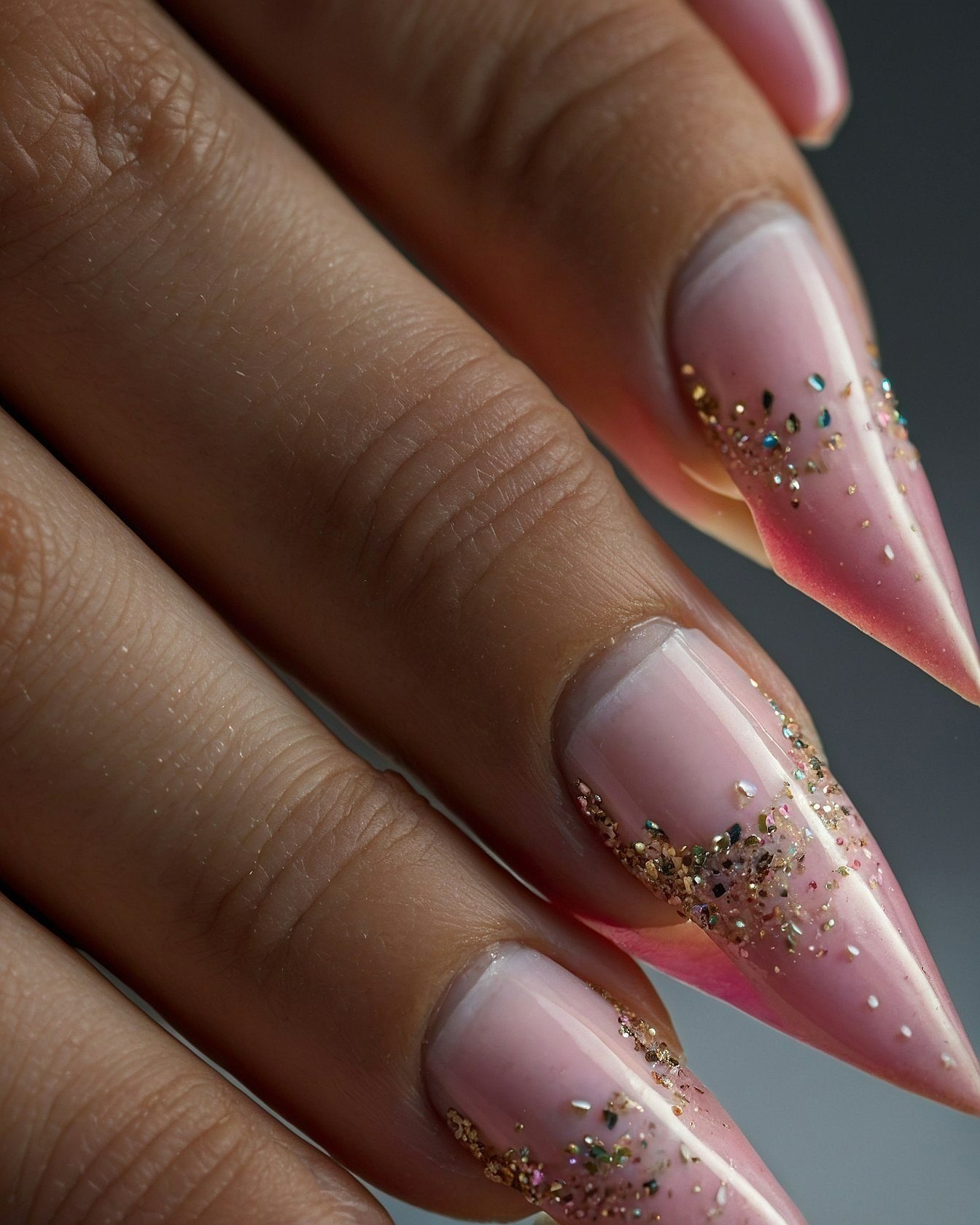 Almond-shaped nails with shimmering accents