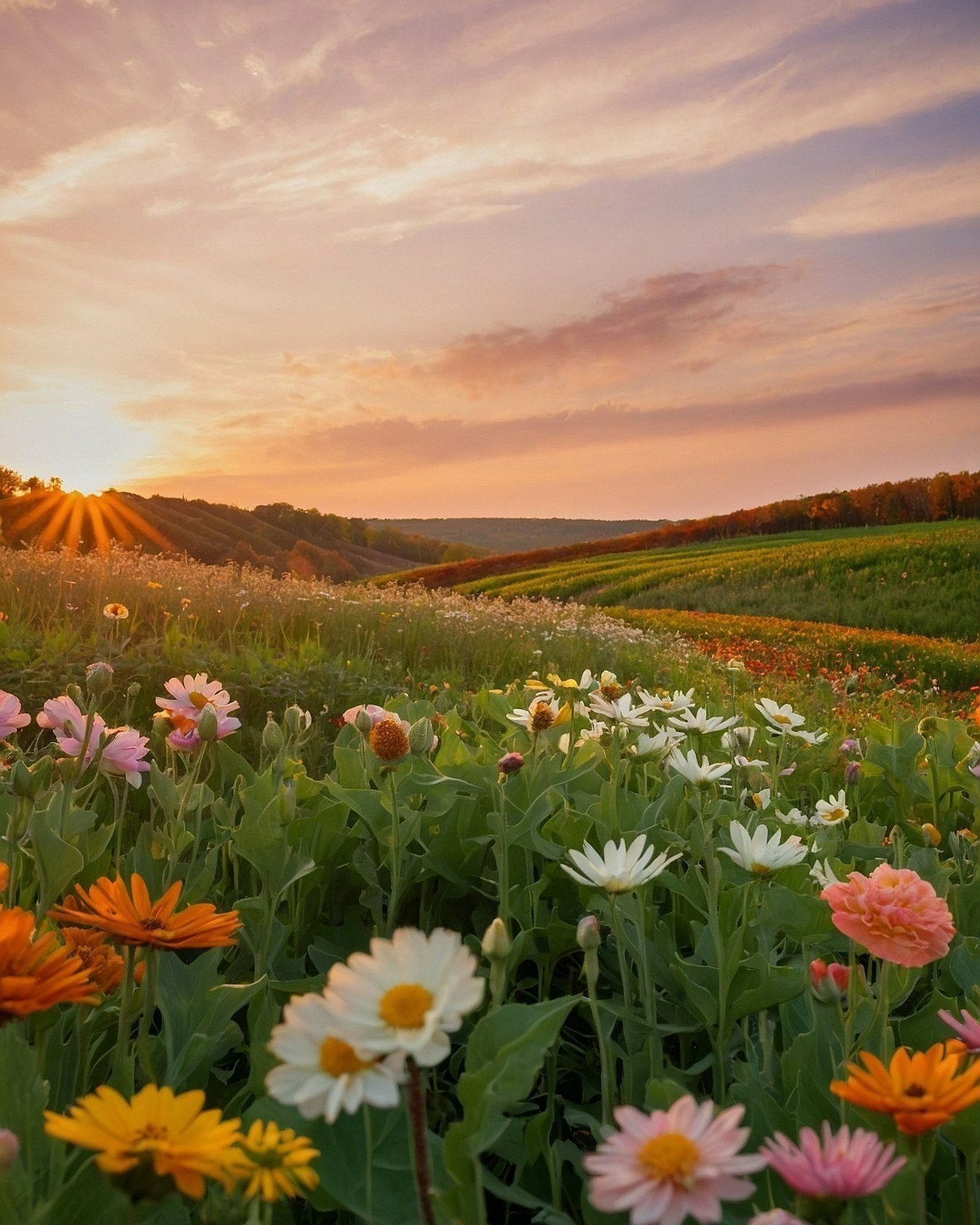 What makes this meadow scene so serene?