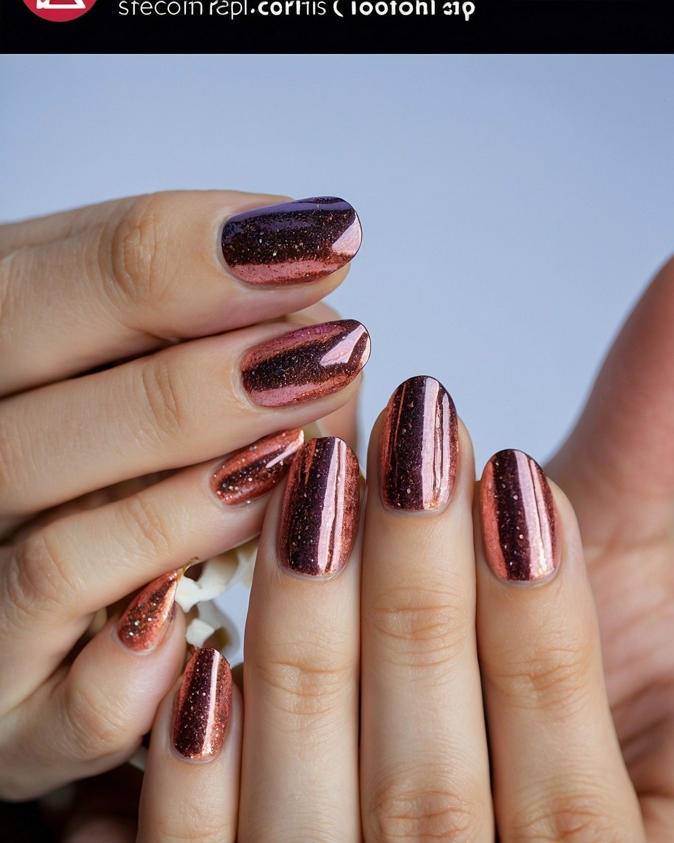 Close Up of Metallic Rose Nails with Glitter