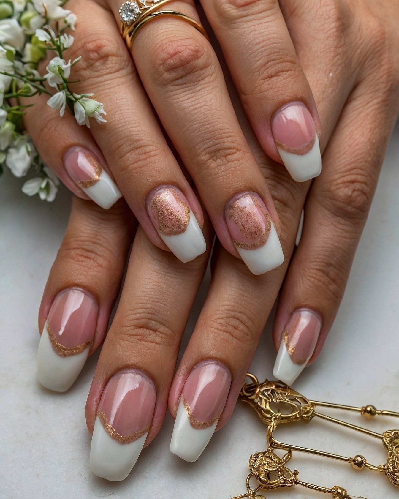 Modern French tip with a touch of shimmer