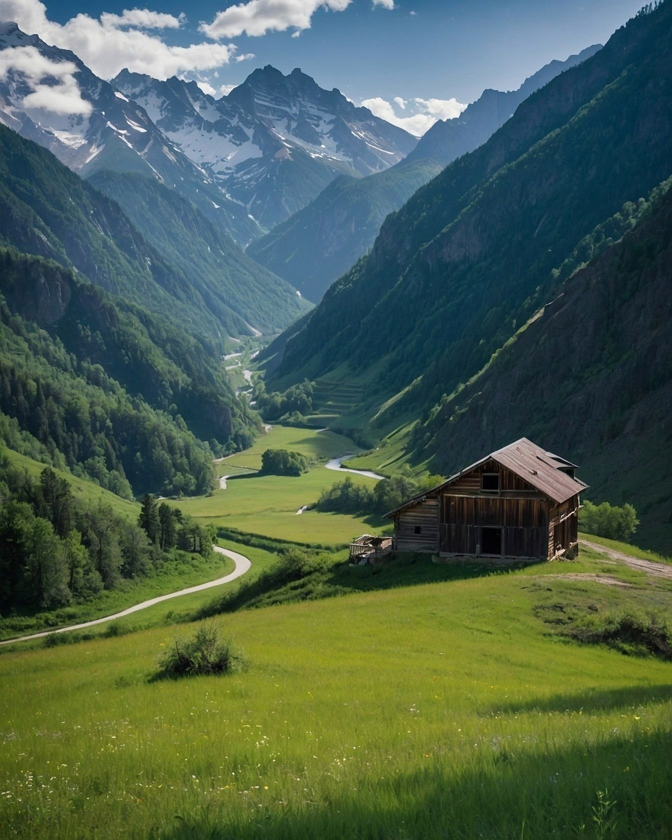 Rustic Cabin Amidst Majestic Mountain Scenery