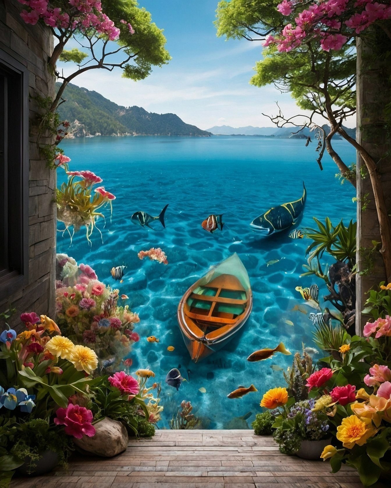 What creates this underwater paradise scene?