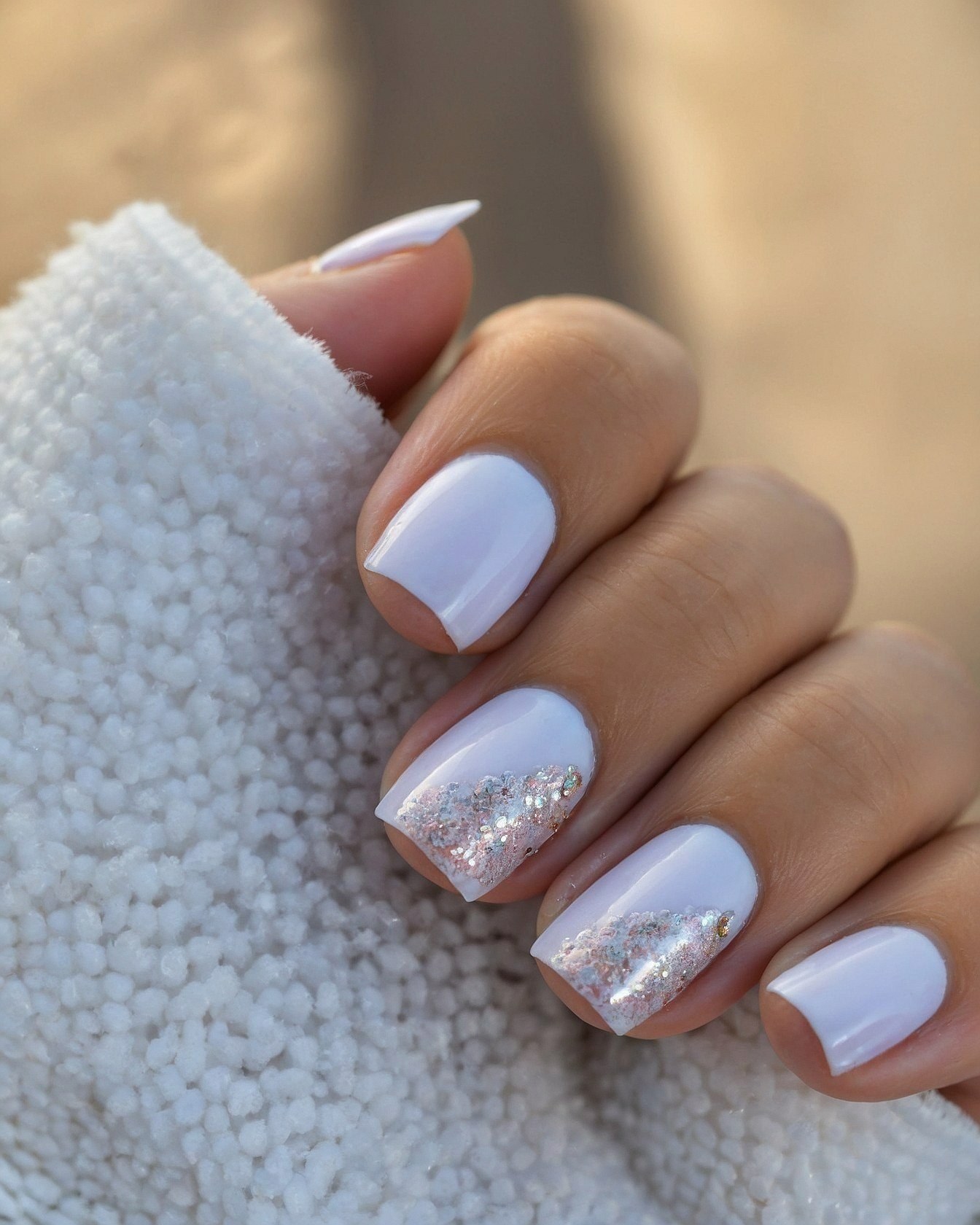 Close Up of Subtle Sparkle on Pastel Nails