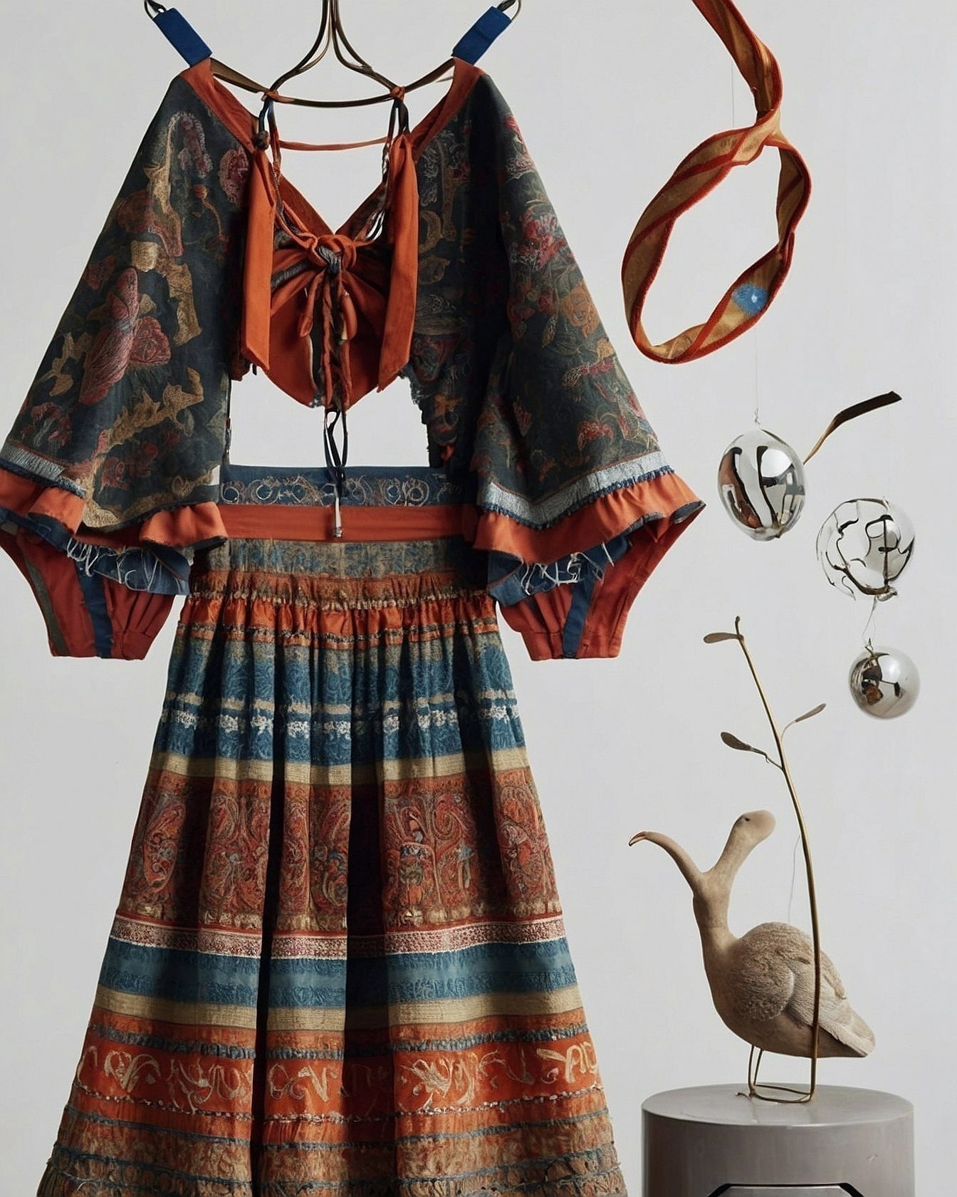 How does a printed two-piece embody bohemian flair?