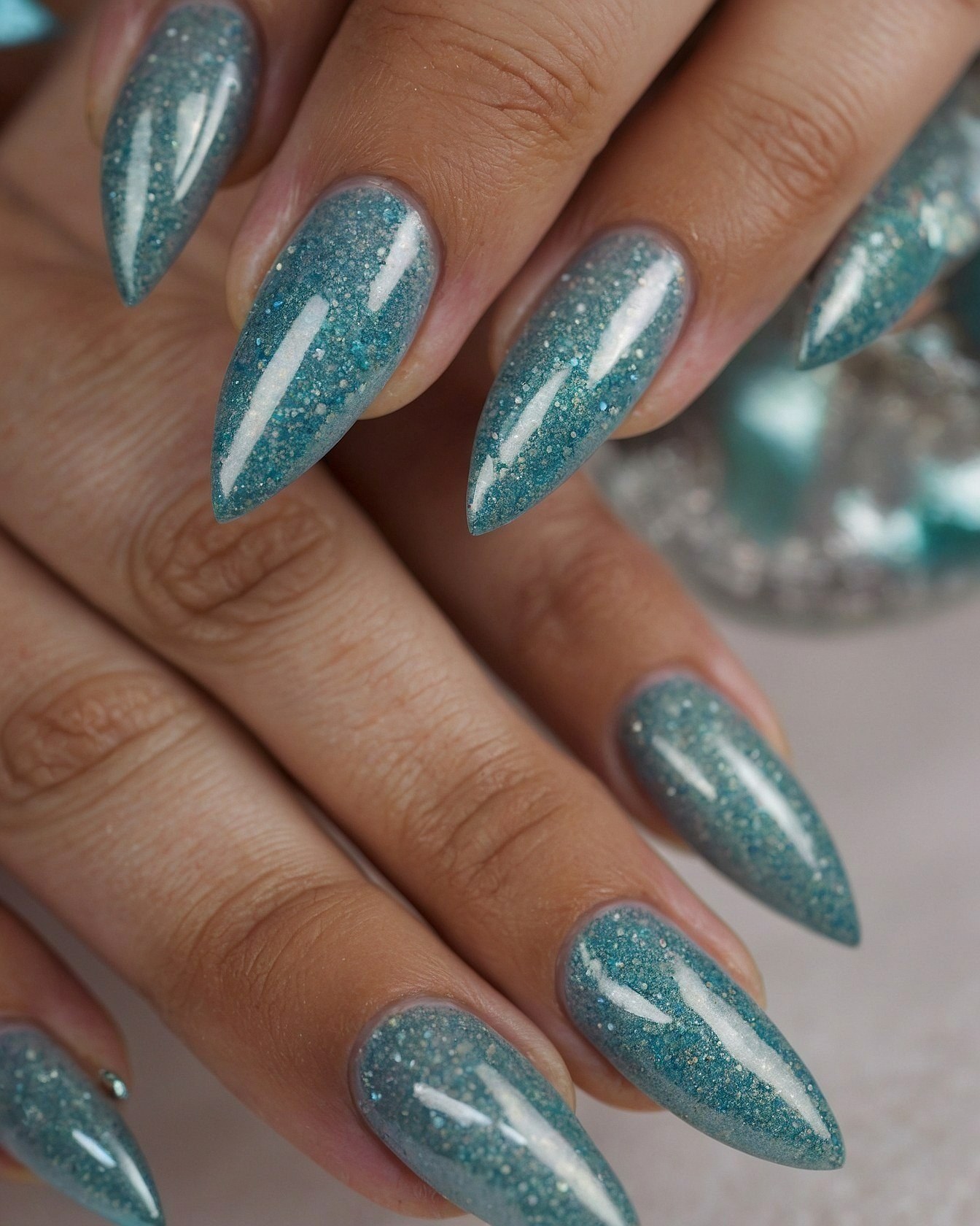 What makes these glitter nails so captivating?
