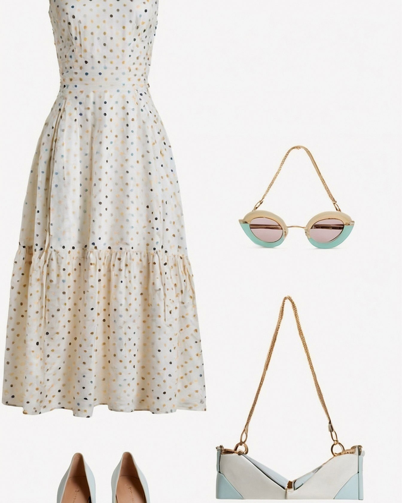 A dress with scattered dots and chic accessories